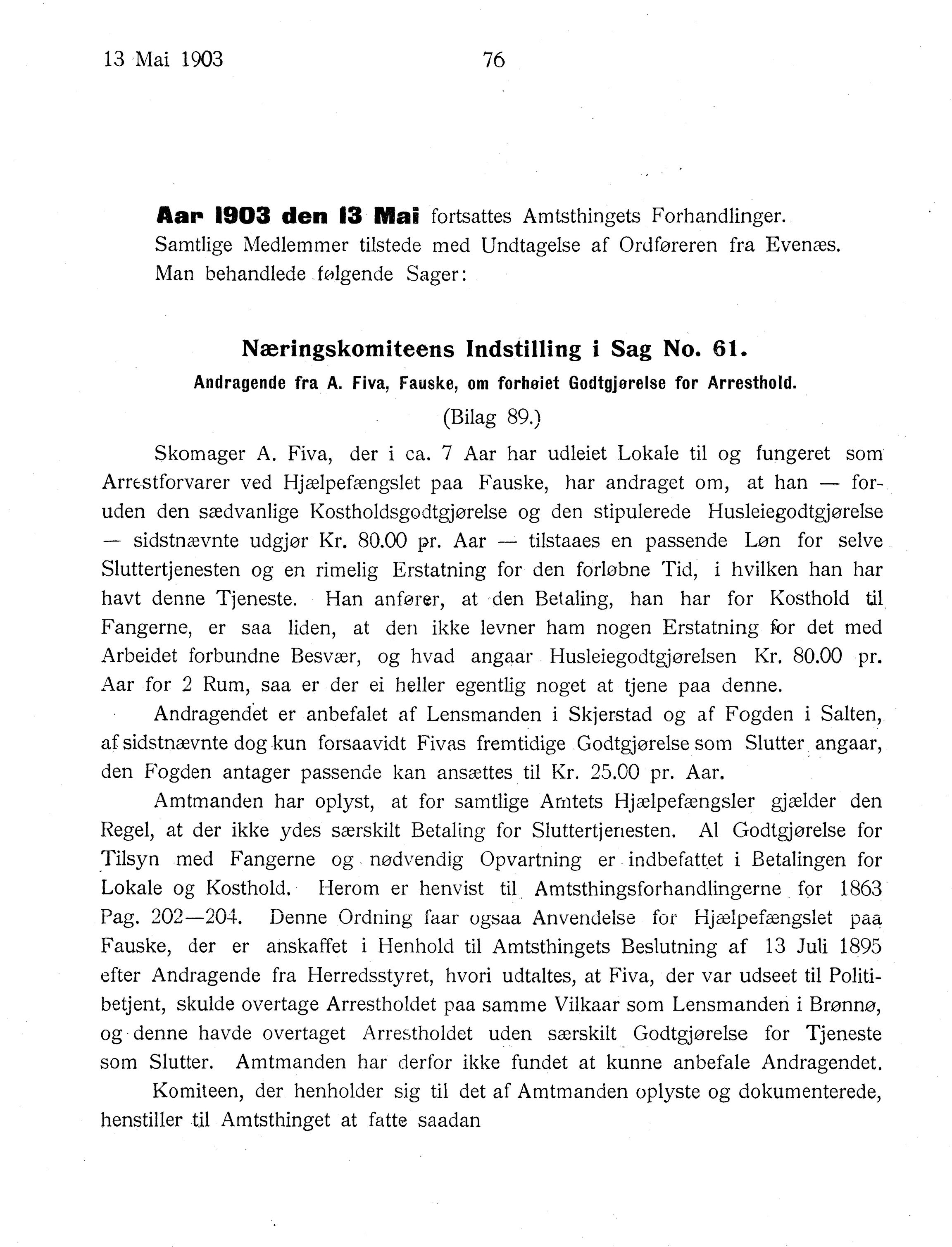 Nordland Fylkeskommune. Fylkestinget, AIN/NFK-17/176/A/Ac/L0026: Fylkestingsforhandlinger 1903, 1903, s. 76