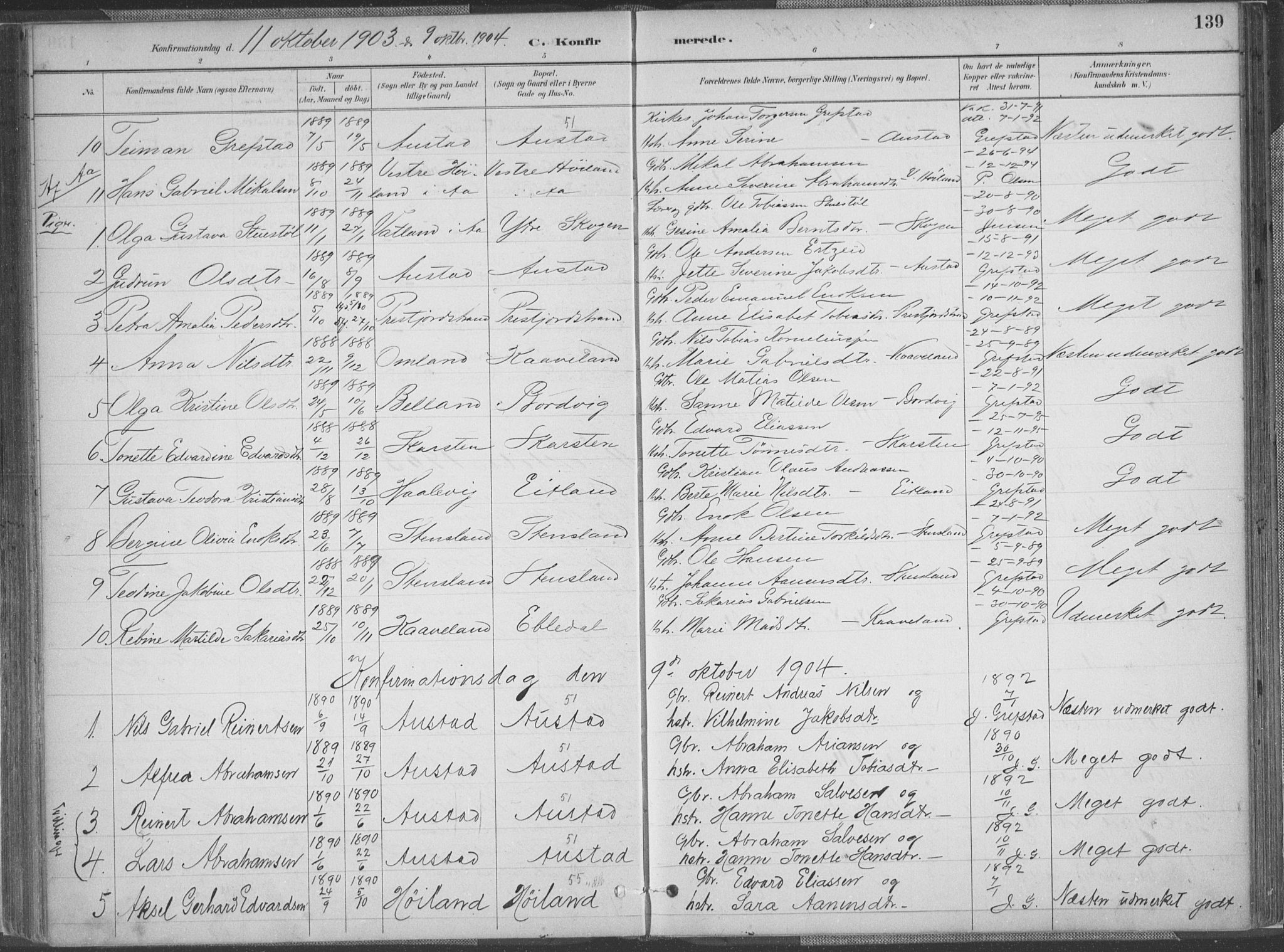 Lyngdal sokneprestkontor, AV/SAK-1111-0029/F/Fa/Faa/L0004: Ministerialbok nr. A 4, 1883-1904, s. 139