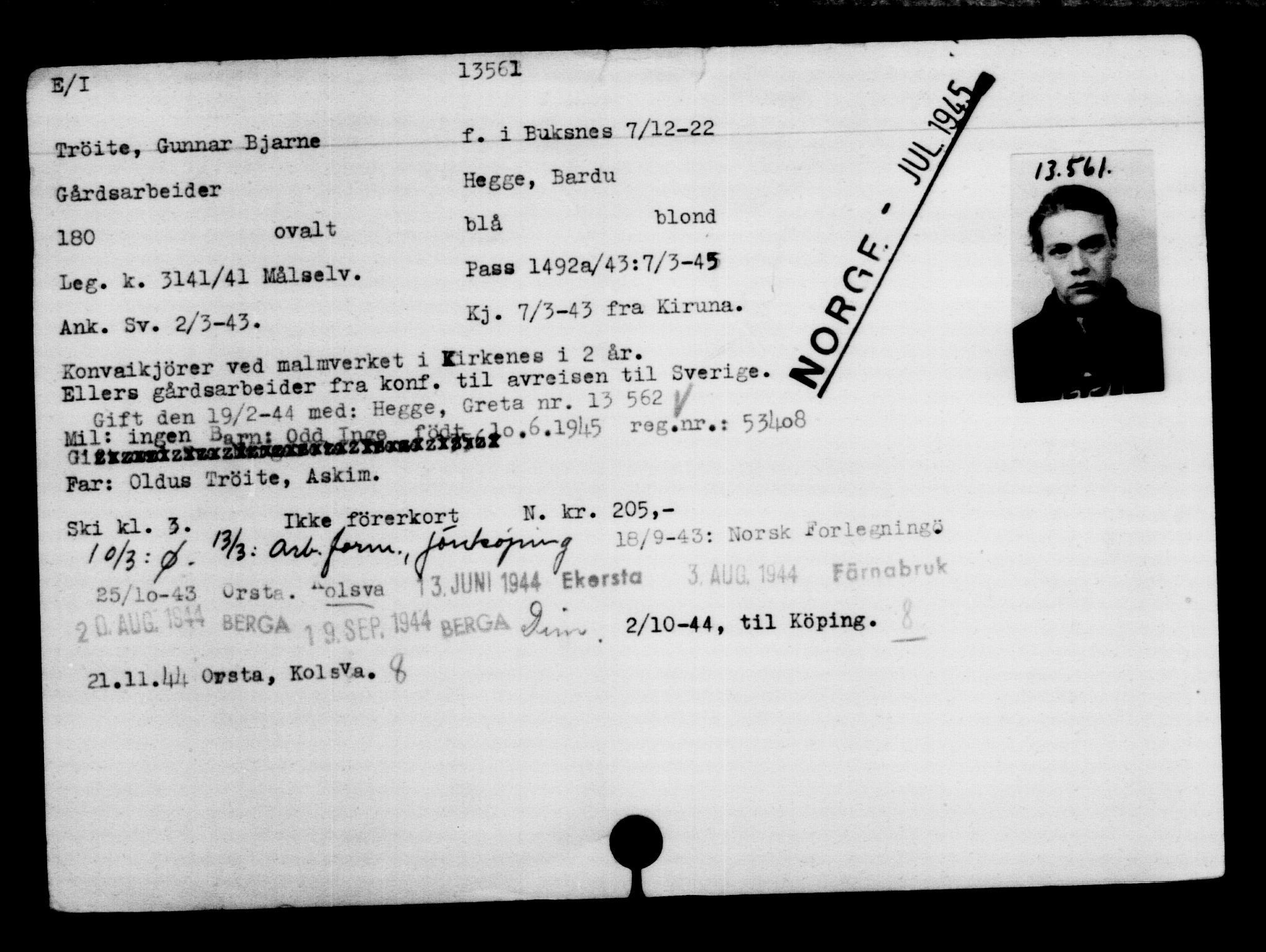 Den Kgl. Norske Legasjons Flyktningskontor, AV/RA-S-6753/V/Va/L0007: Kjesäterkartoteket.  Flyktningenr. 12700-15723, 1940-1945, s. 976