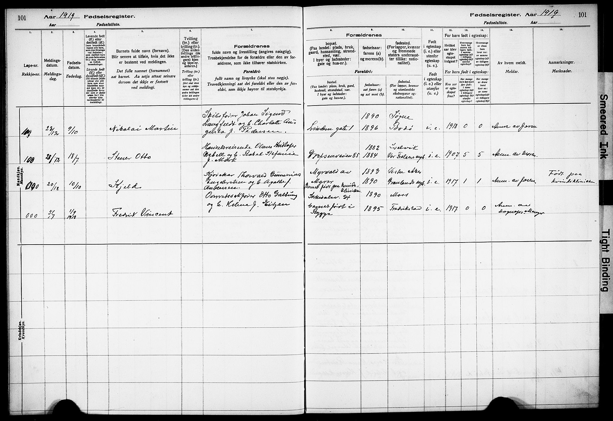 Vestre Aker prestekontor Kirkebøker, AV/SAO-A-10025/J/Ja/L0001: Fødselsregister nr. 1, 1916-1922, s. 101