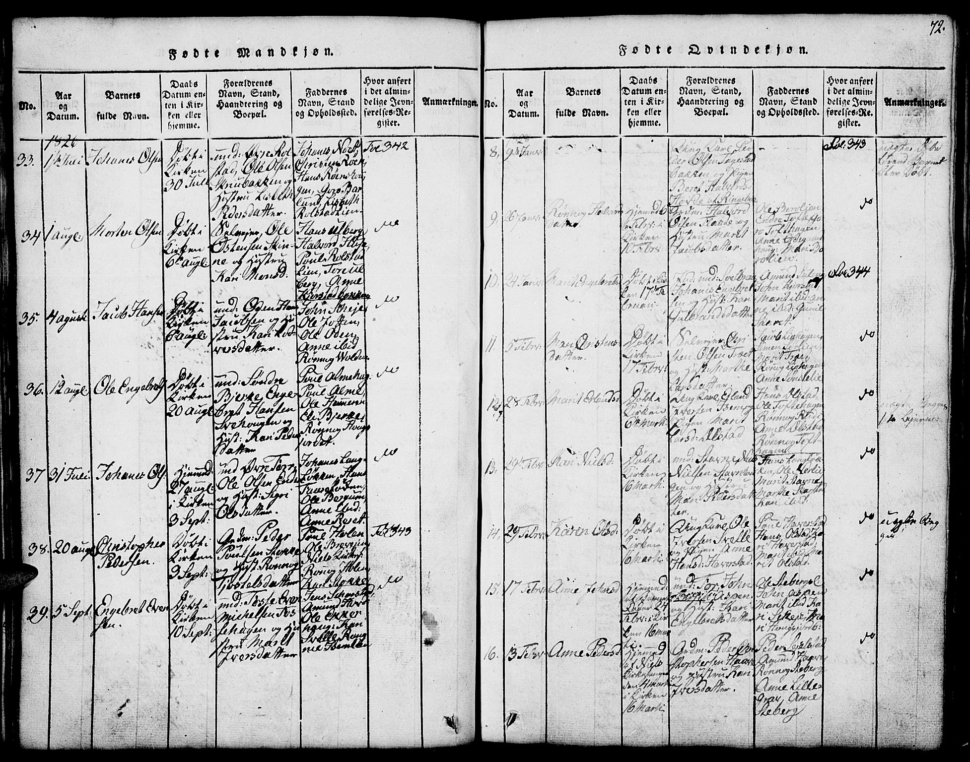 Fron prestekontor, SAH/PREST-078/H/Ha/Hab/L0001: Klokkerbok nr. 1, 1816-1843, s. 72