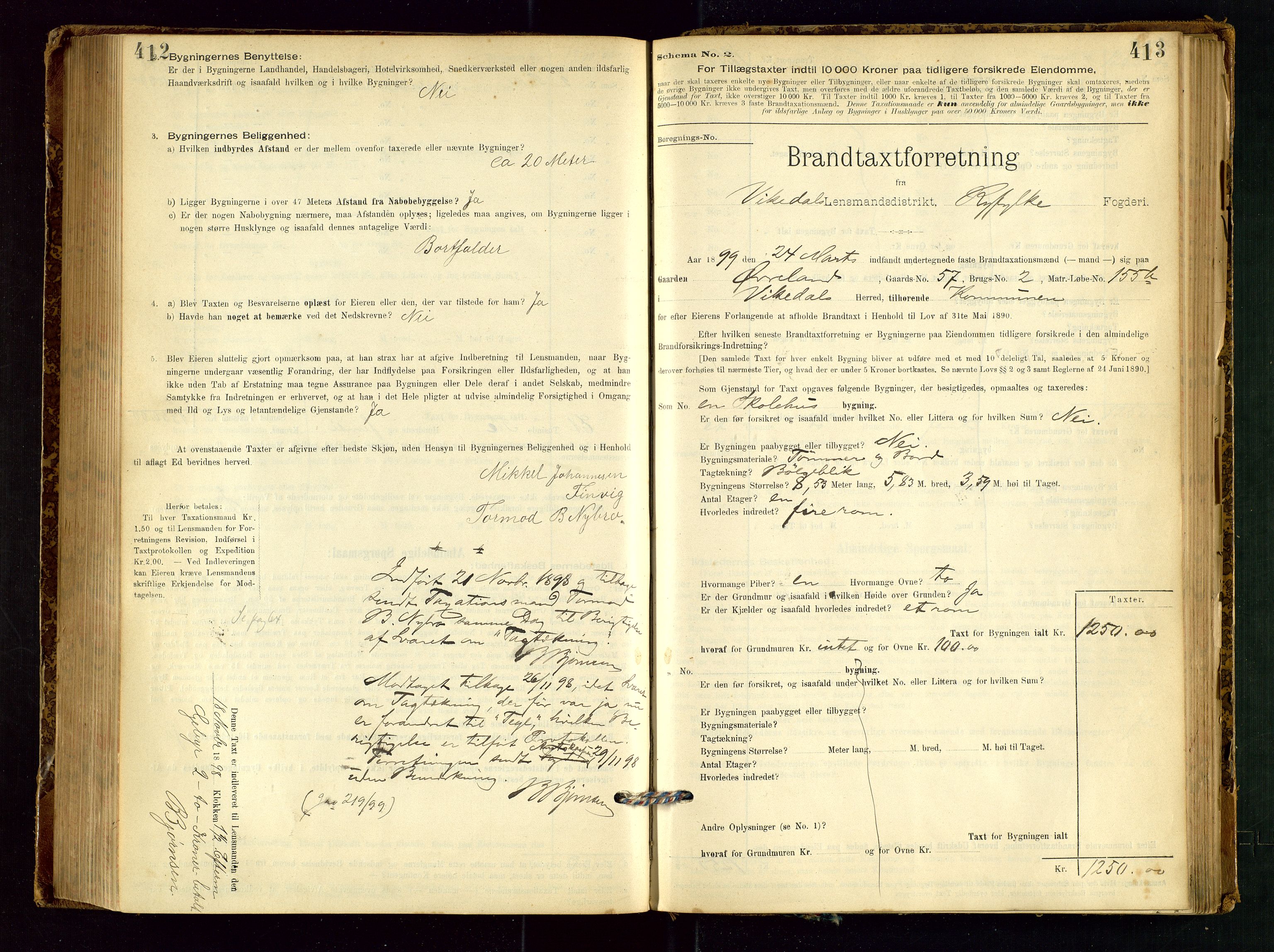 Vikedal lensmannskontor, SAST/A-100179/Gob/L0004: Branntakstprotokoll, 1894-1952, s. 412-413