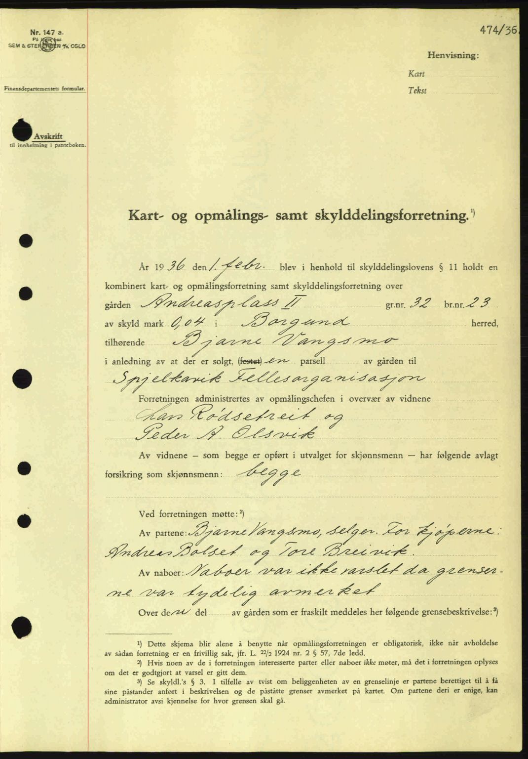 Nordre Sunnmøre sorenskriveri, AV/SAT-A-0006/1/2/2C/2Ca: Pantebok nr. A1, 1936-1936, Dagboknr: 474/1936