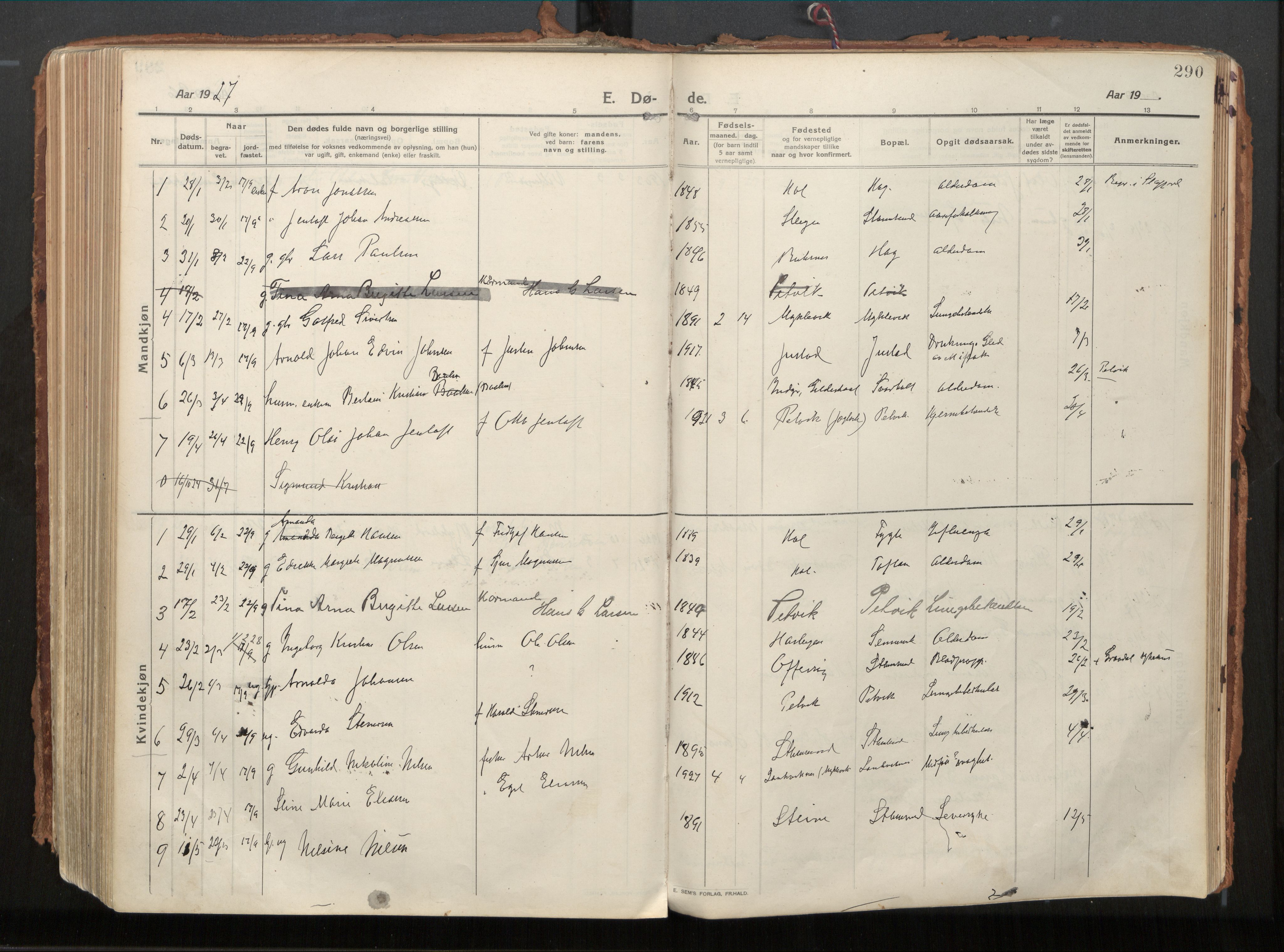 Ministerialprotokoller, klokkerbøker og fødselsregistre - Nordland, AV/SAT-A-1459/882/L1181: Ministerialbok nr. 882A03, 1913-1937, s. 290
