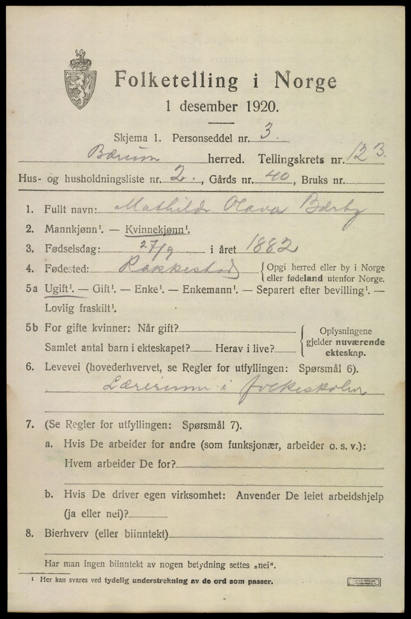 SAO, Folketelling 1920 for 0219 Bærum herred, 1920, s. 27360