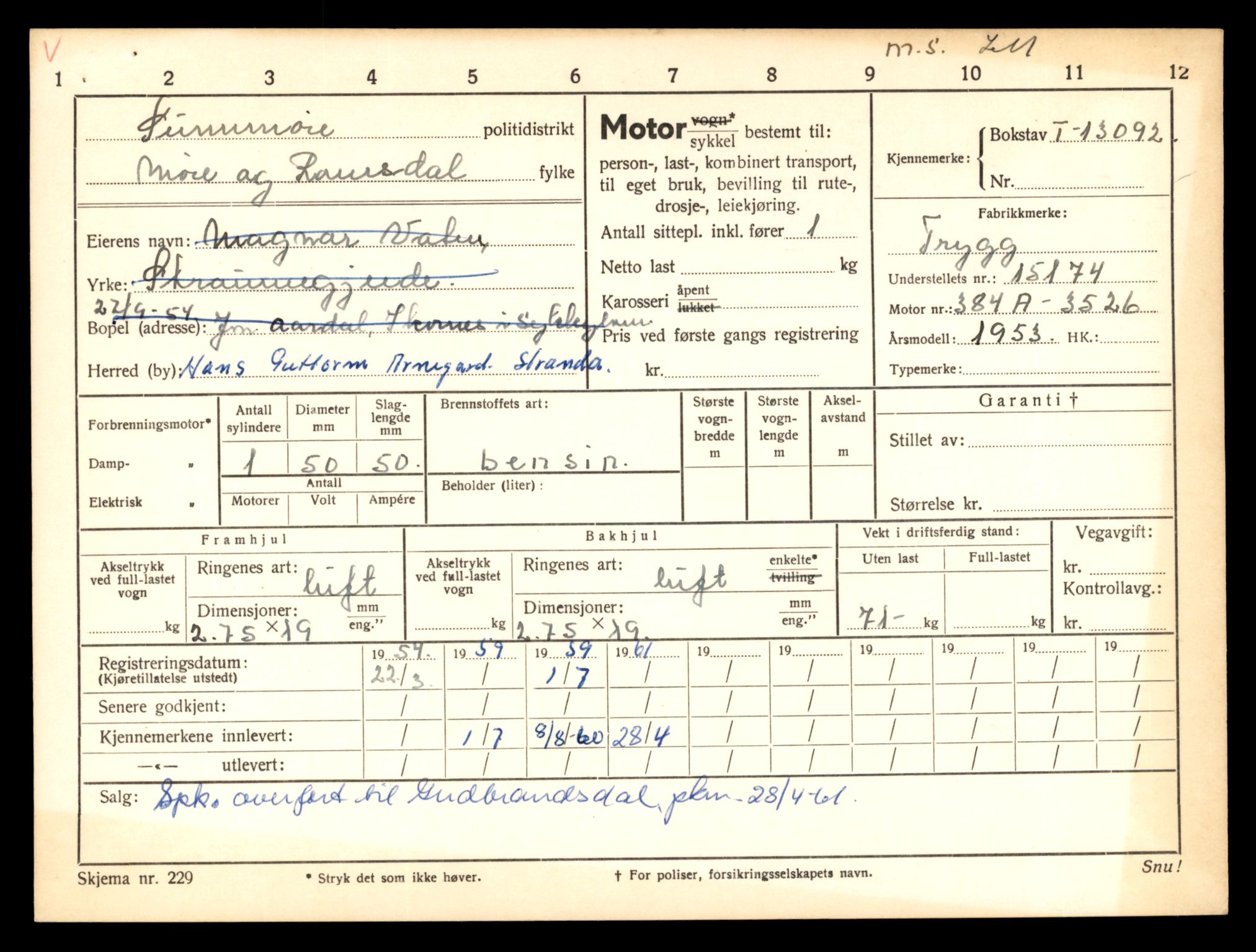 Møre og Romsdal vegkontor - Ålesund trafikkstasjon, AV/SAT-A-4099/F/Fe/L0037: Registreringskort for kjøretøy T 13031 - T 13179, 1927-1998, s. 1225