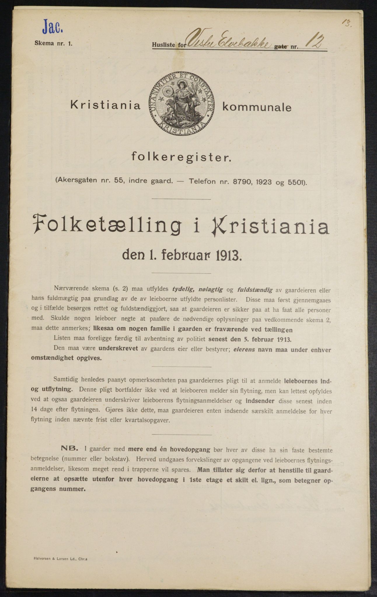 OBA, Kommunal folketelling 1.2.1913 for Kristiania, 1913, s. 122360