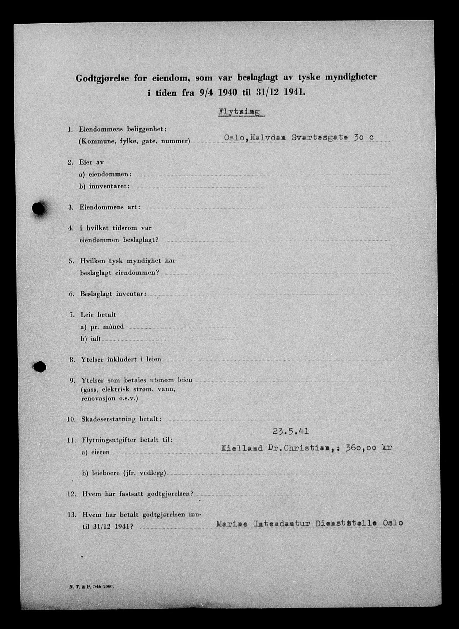 Justisdepartementet, Tilbakeføringskontoret for inndratte formuer, AV/RA-S-1564/I/L1010: Godtgjørelse for beslaglagt eiendom, 1940-1941, s. 301