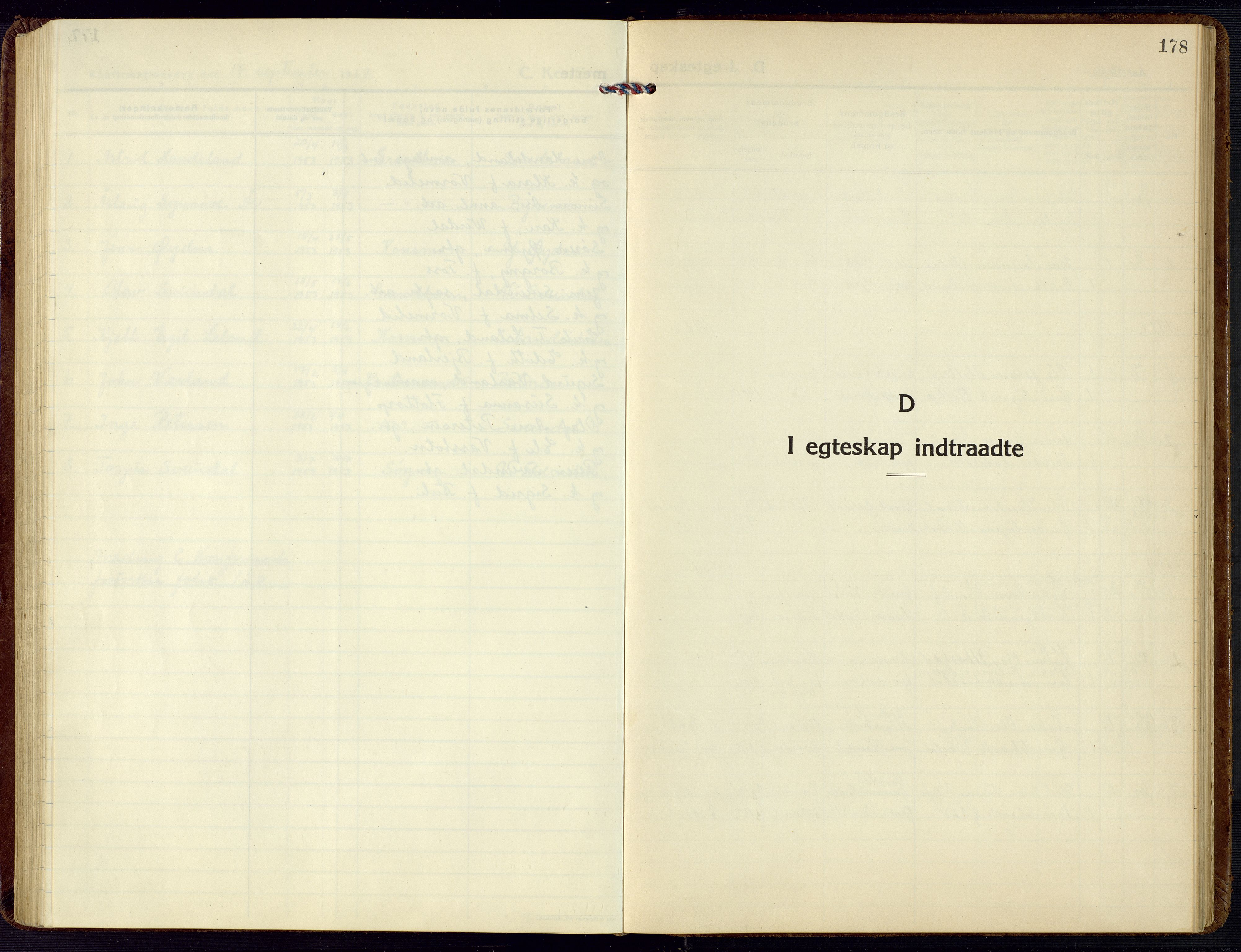 Bjelland sokneprestkontor, AV/SAK-1111-0005/F/Fb/Fbc/L0004: Klokkerbok nr. B 4, 1921-1978, s. 178