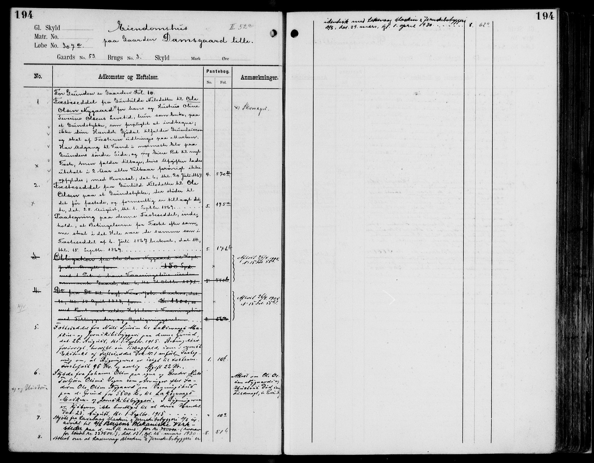 Midhordland sorenskriveri, AV/SAB-A-3001/1/G/Ga/Gab/L0114: Panteregister nr. II.A.b.114, s. 194