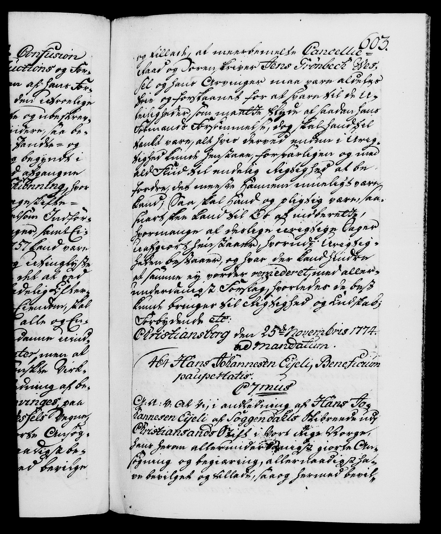 Danske Kanselli 1572-1799, RA/EA-3023/F/Fc/Fca/Fcaa/L0046: Norske registre, 1773-1775, s. 603a
