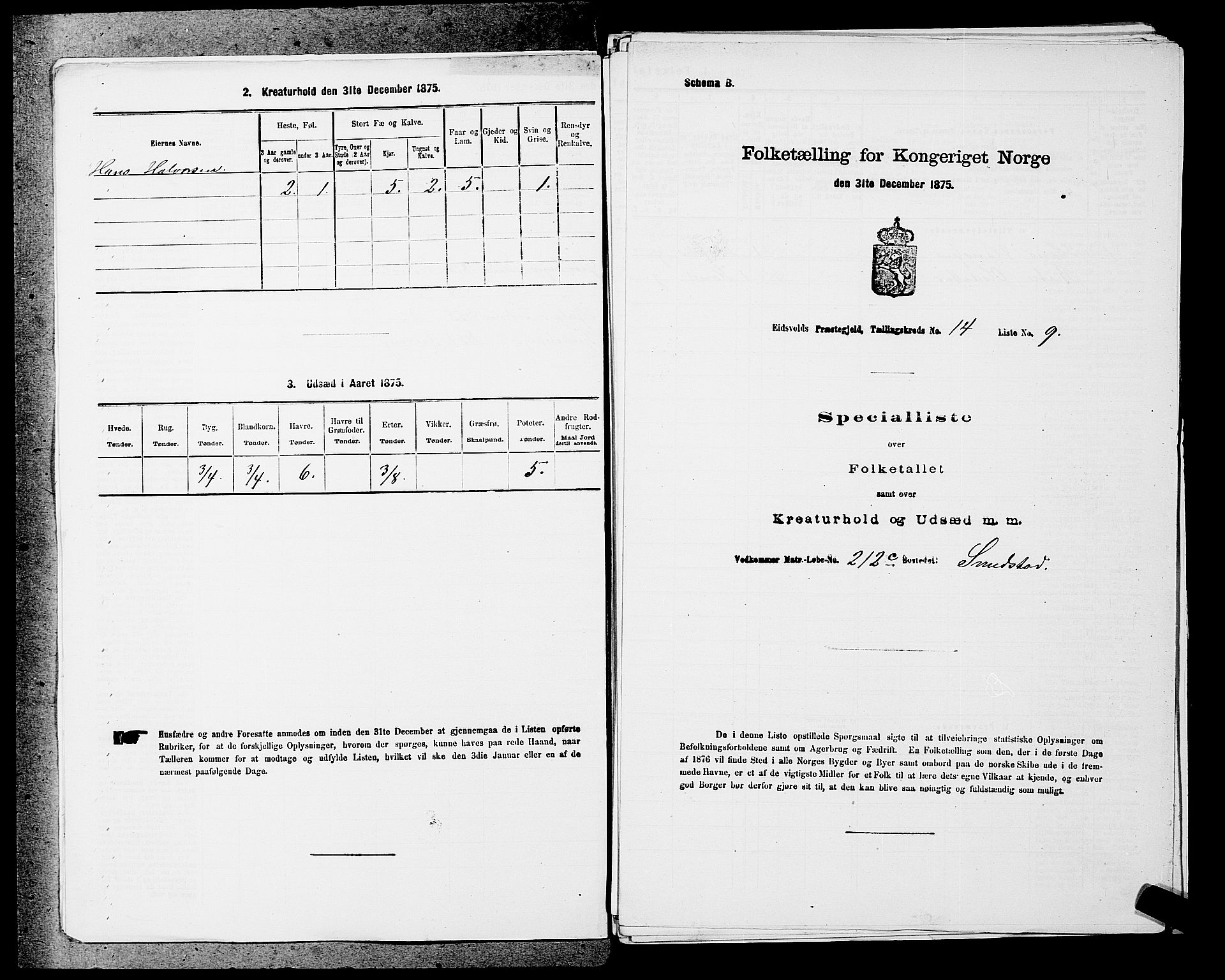 RA, Folketelling 1875 for 0237P Eidsvoll prestegjeld, 1875, s. 2288