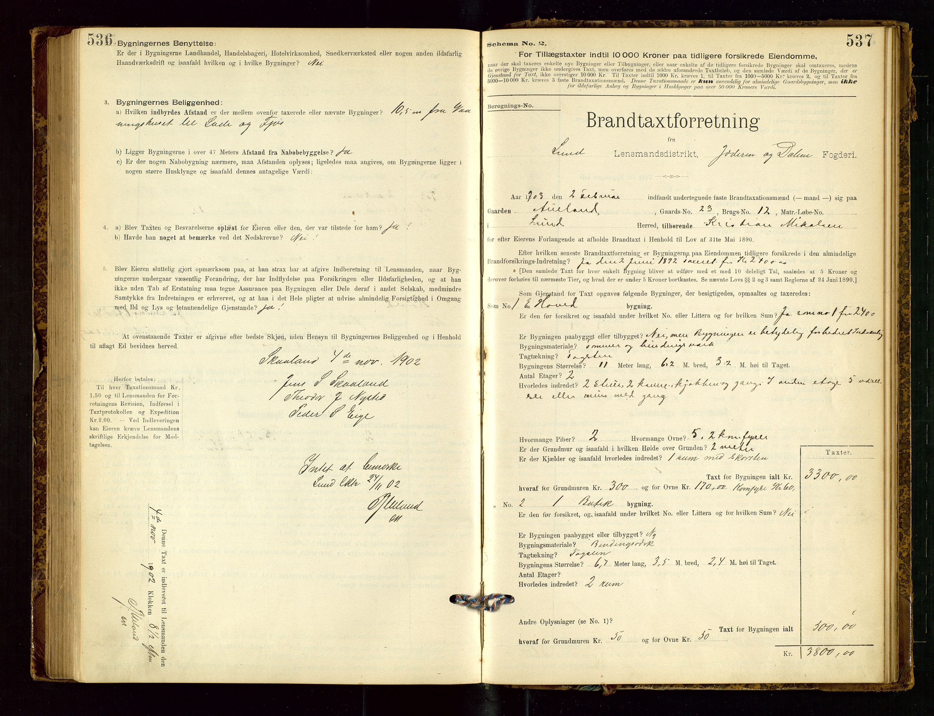 Lund lensmannskontor, AV/SAST-A-100303/Gob/L0001: "Brandtakstprotokol", 1894-1907, s. 536-537
