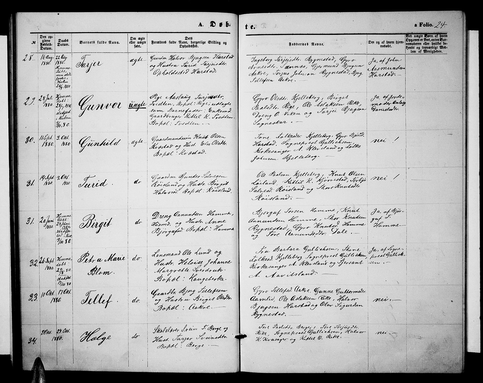 Valle sokneprestkontor, AV/SAK-1111-0044/F/Fb/Fbc/L0003: Klokkerbok nr. B 3, 1871-1890, s. 24