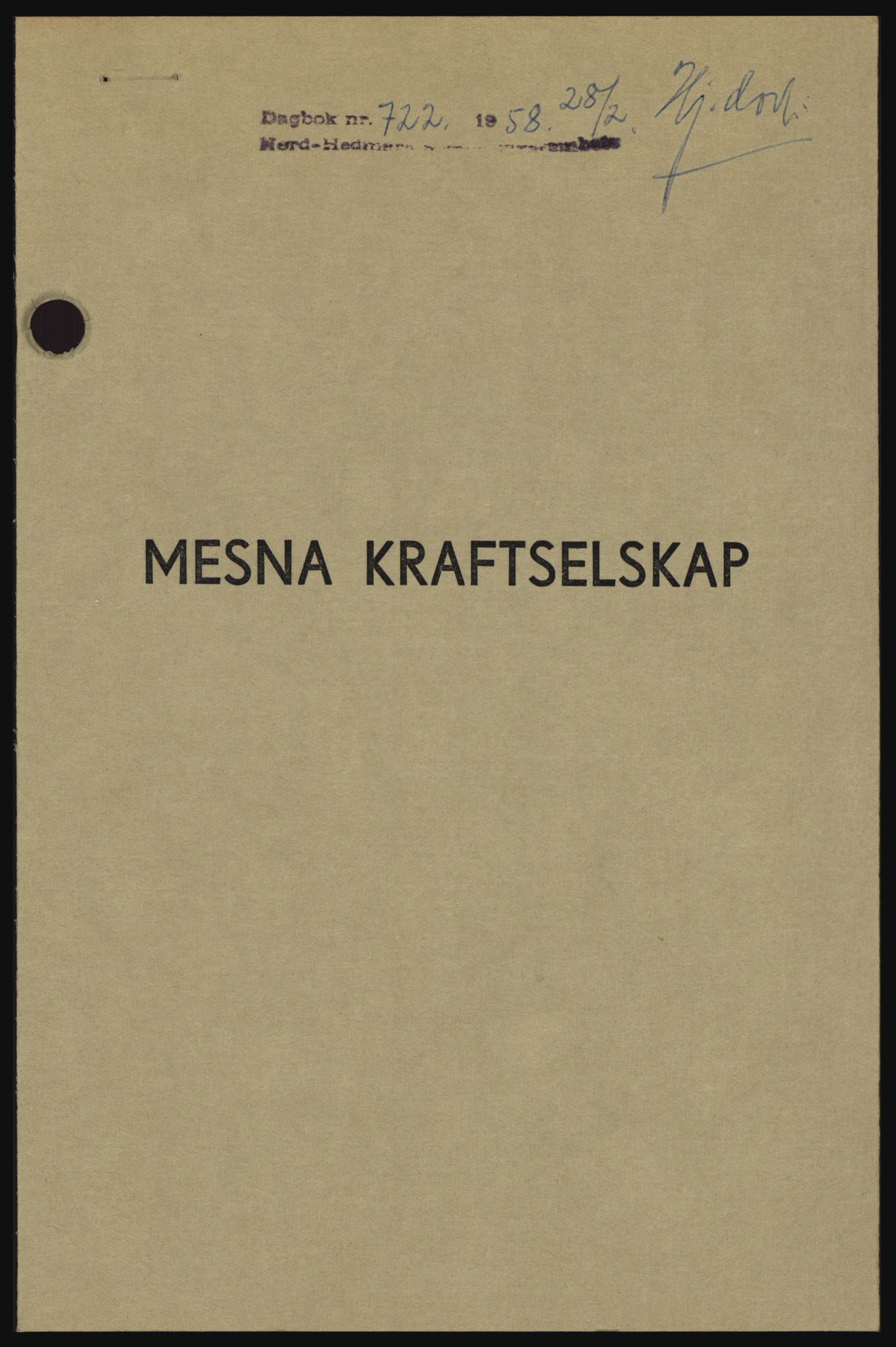 Nord-Hedmark sorenskriveri, SAH/TING-012/H/Hc/L0012: Pantebok nr. 12, 1957-1958, Dagboknr: 722/1958