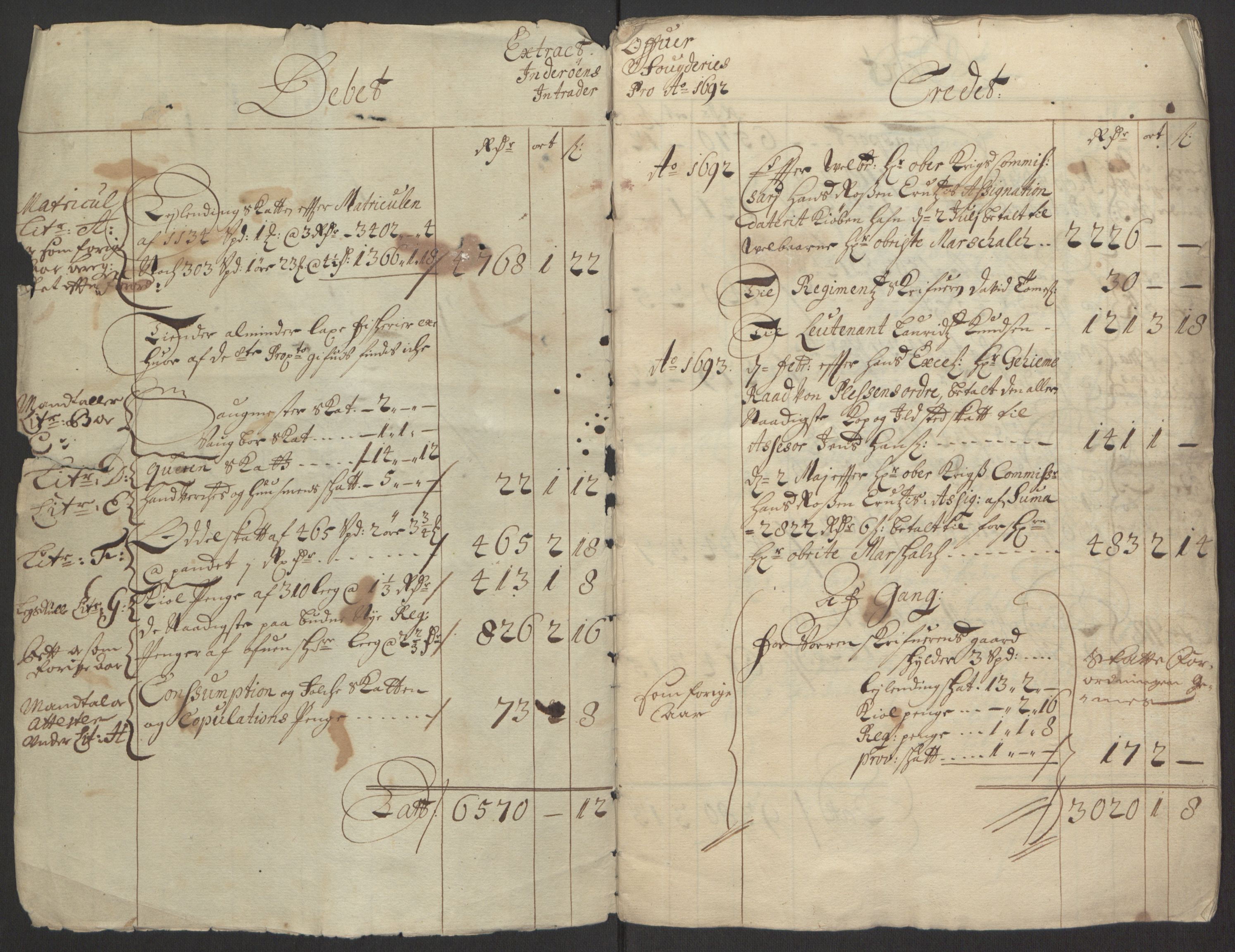 Rentekammeret inntil 1814, Reviderte regnskaper, Fogderegnskap, AV/RA-EA-4092/R63/L4308: Fogderegnskap Inderøy, 1692-1694, s. 4