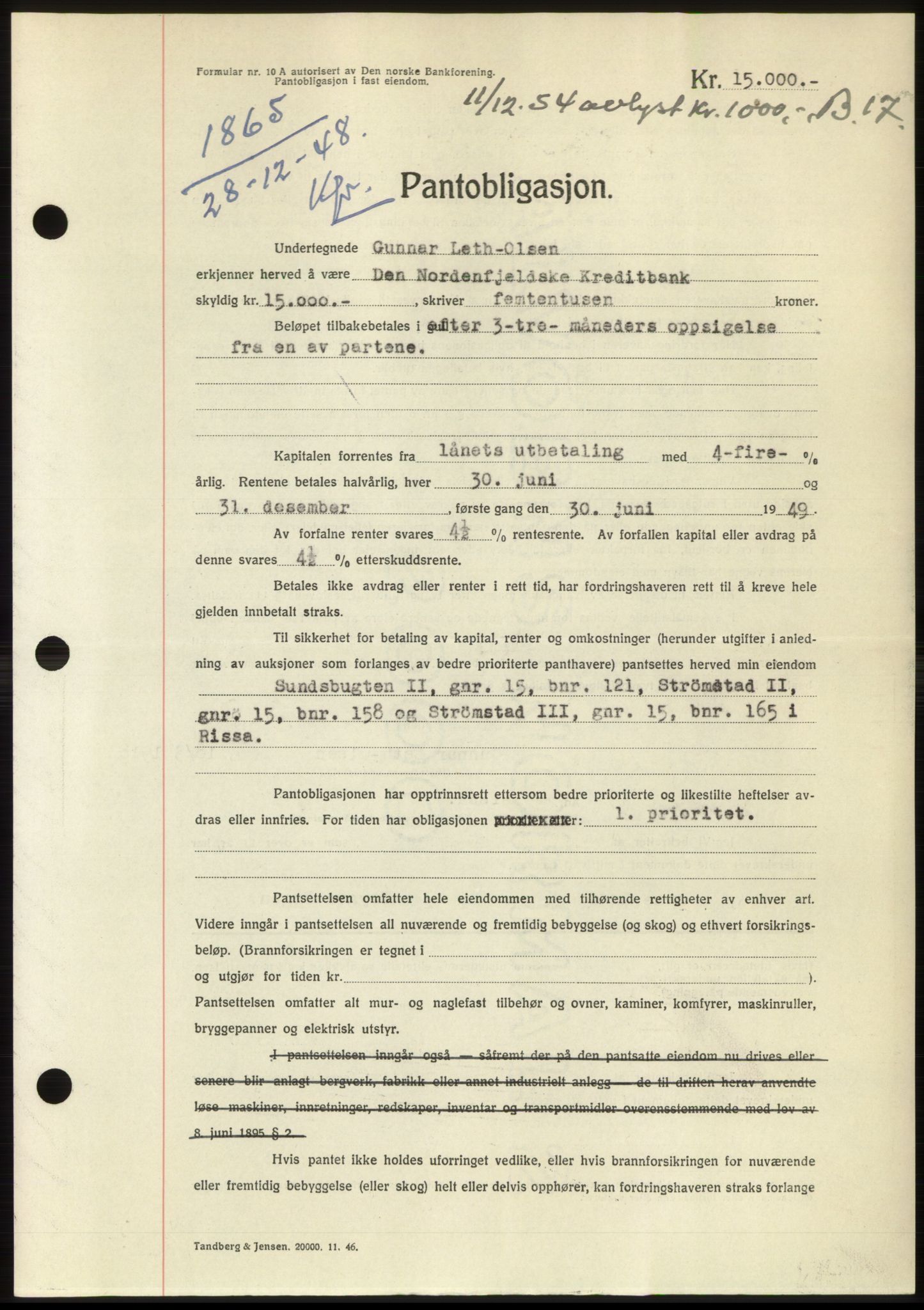 Fosen sorenskriveri, AV/SAT-A-1107/1/2/2C: Pantebok nr. B, 1948-1950, Dagboknr: 1865/1948