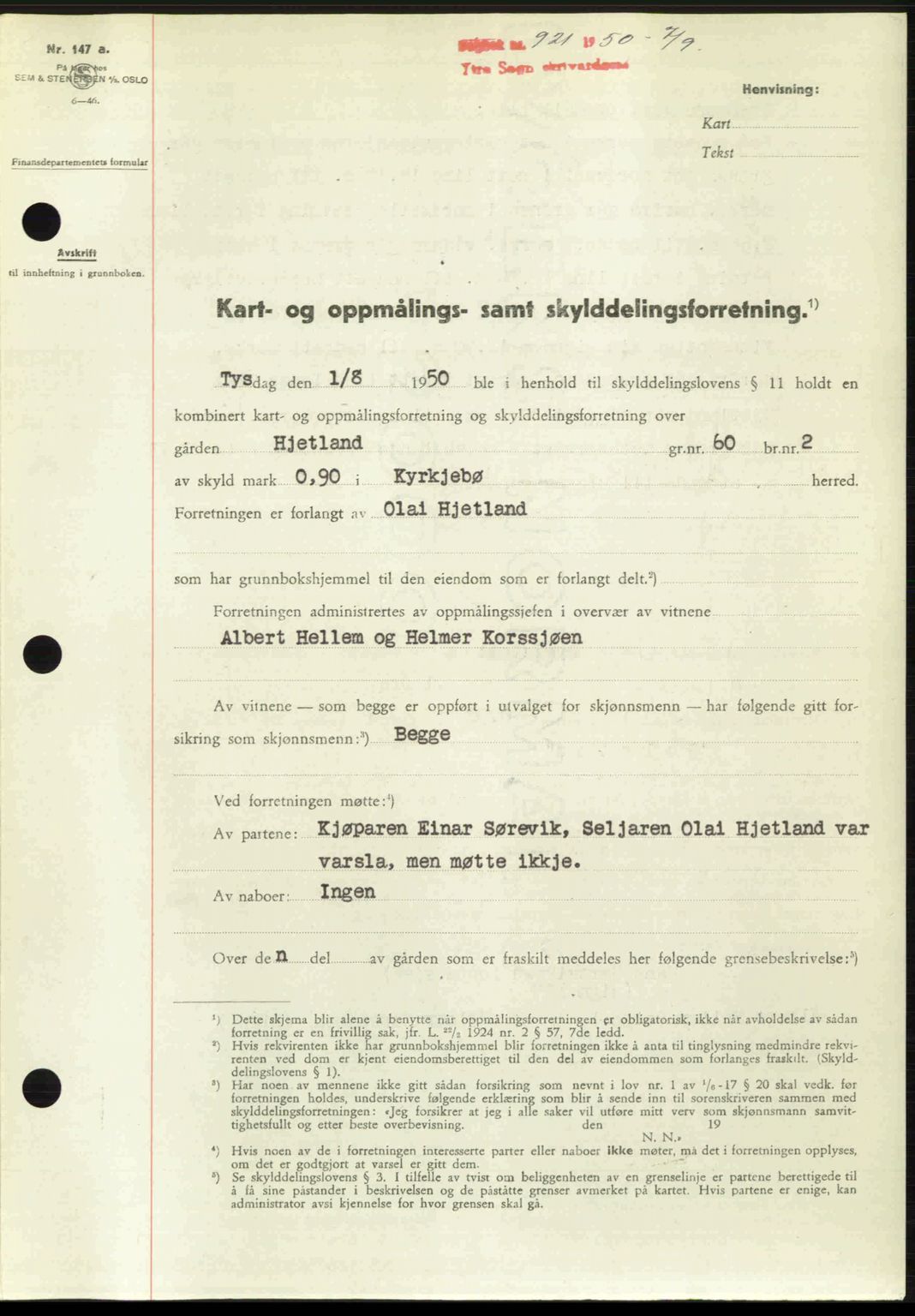 Ytre Sogn tingrett, AV/SAB-A-2601/1/G/Gbb/L0009: Pantebok nr. A6 - A7 (B4), 1950-1950, Dagboknr: 921/1950