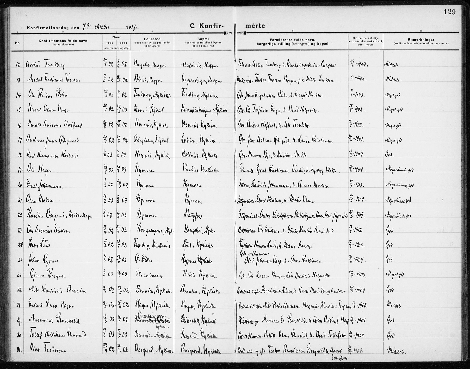 Modum kirkebøker, AV/SAKO-A-234/G/Gc/L0002: Klokkerbok nr. III 2, 1919-1935, s. 129