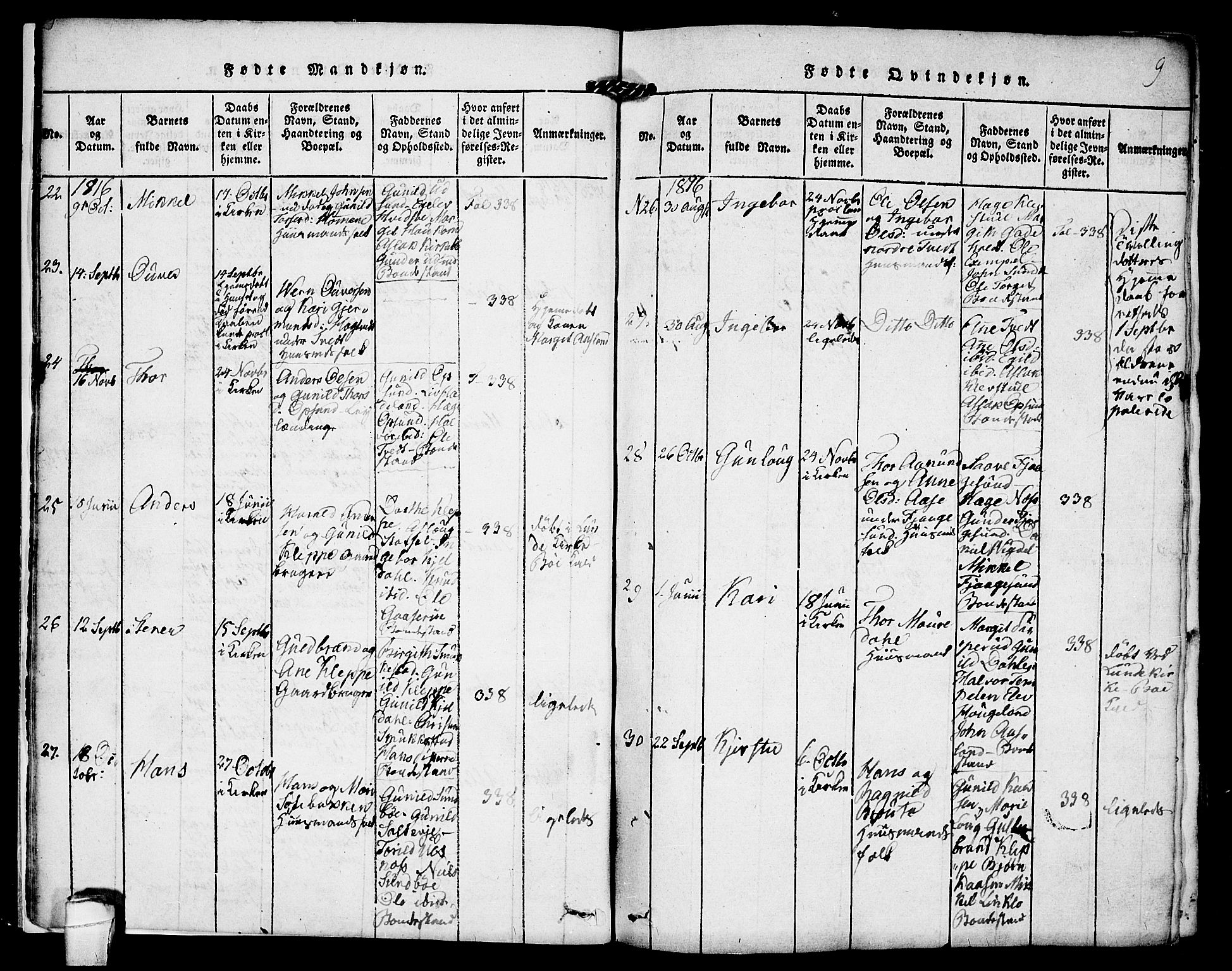 Kviteseid kirkebøker, AV/SAKO-A-276/F/Fa/L0005: Ministerialbok nr. I 5, 1815-1836, s. 9