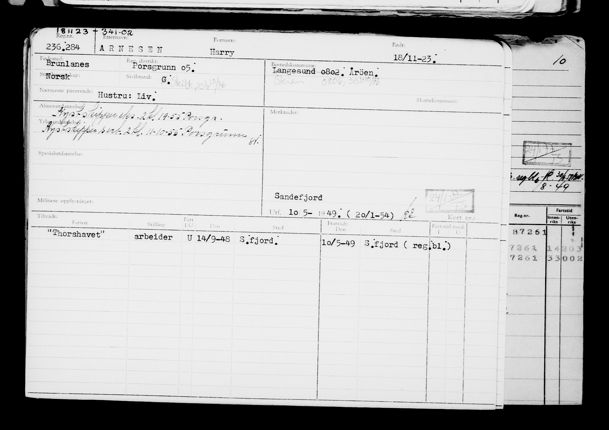 Direktoratet for sjømenn, AV/RA-S-3545/G/Gb/L0225: Hovedkort, 1923, s. 67