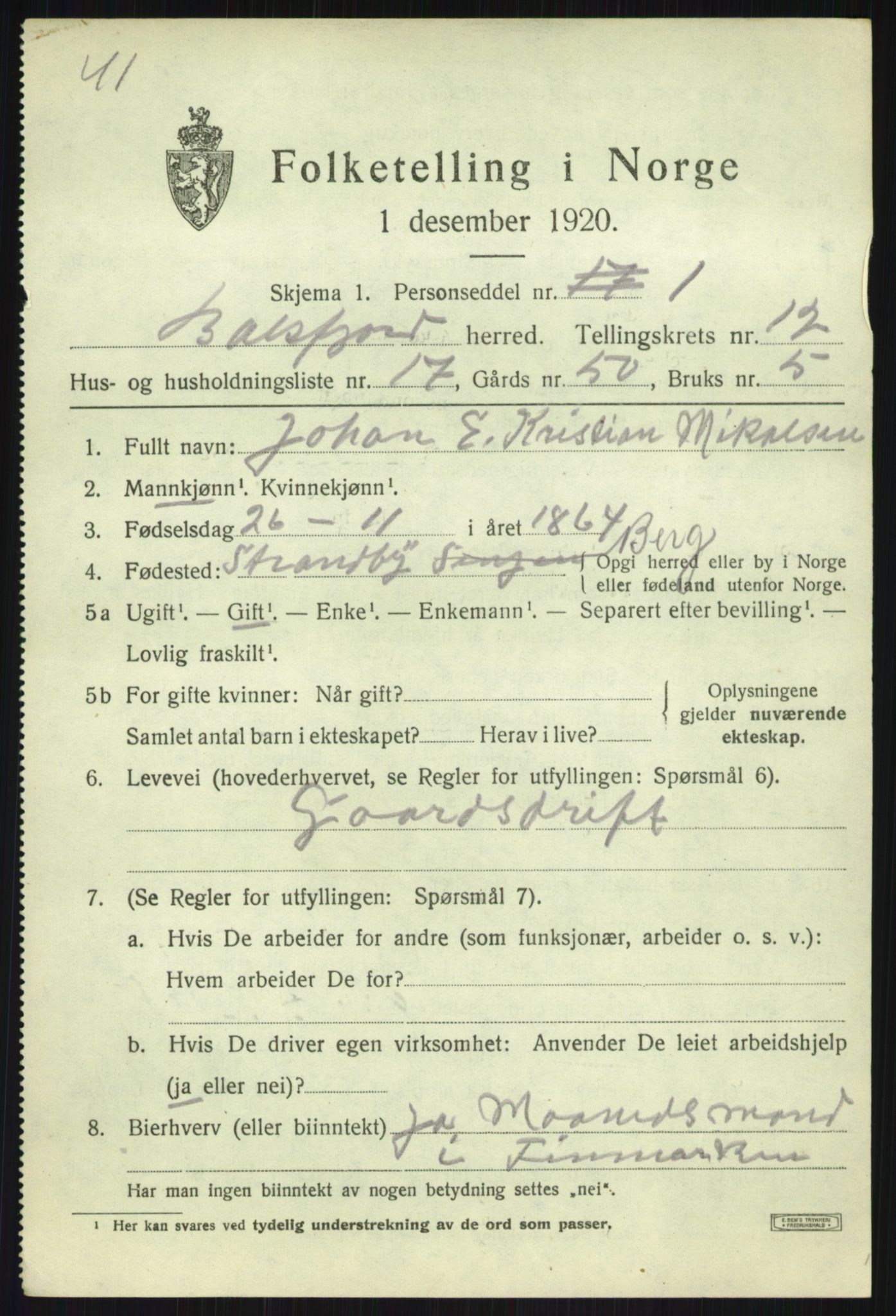 SATØ, Folketelling 1920 for 1933 Balsfjord herred, 1920, s. 7449