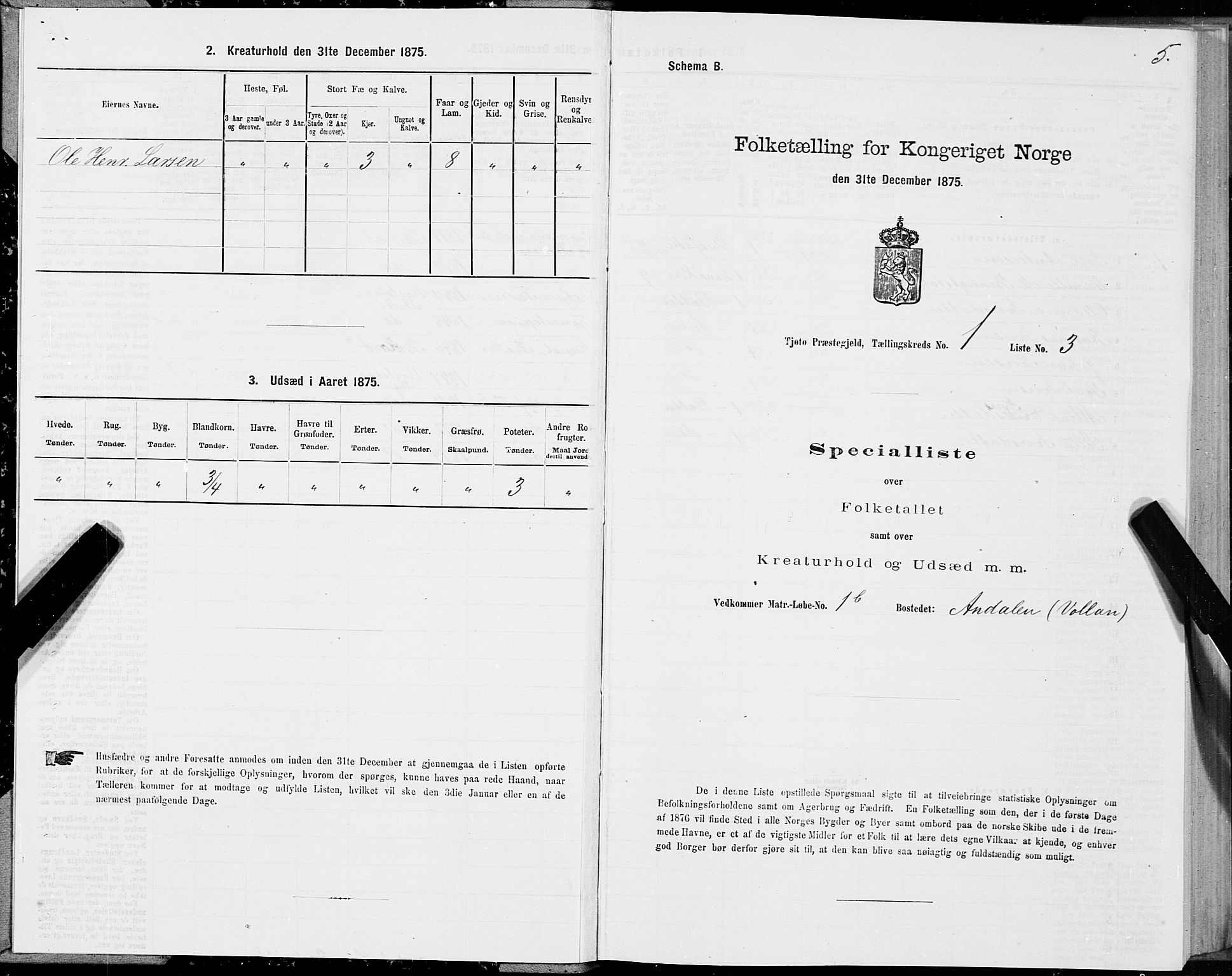 SAT, Folketelling 1875 for 1817P Tjøtta prestegjeld, 1875, s. 1005