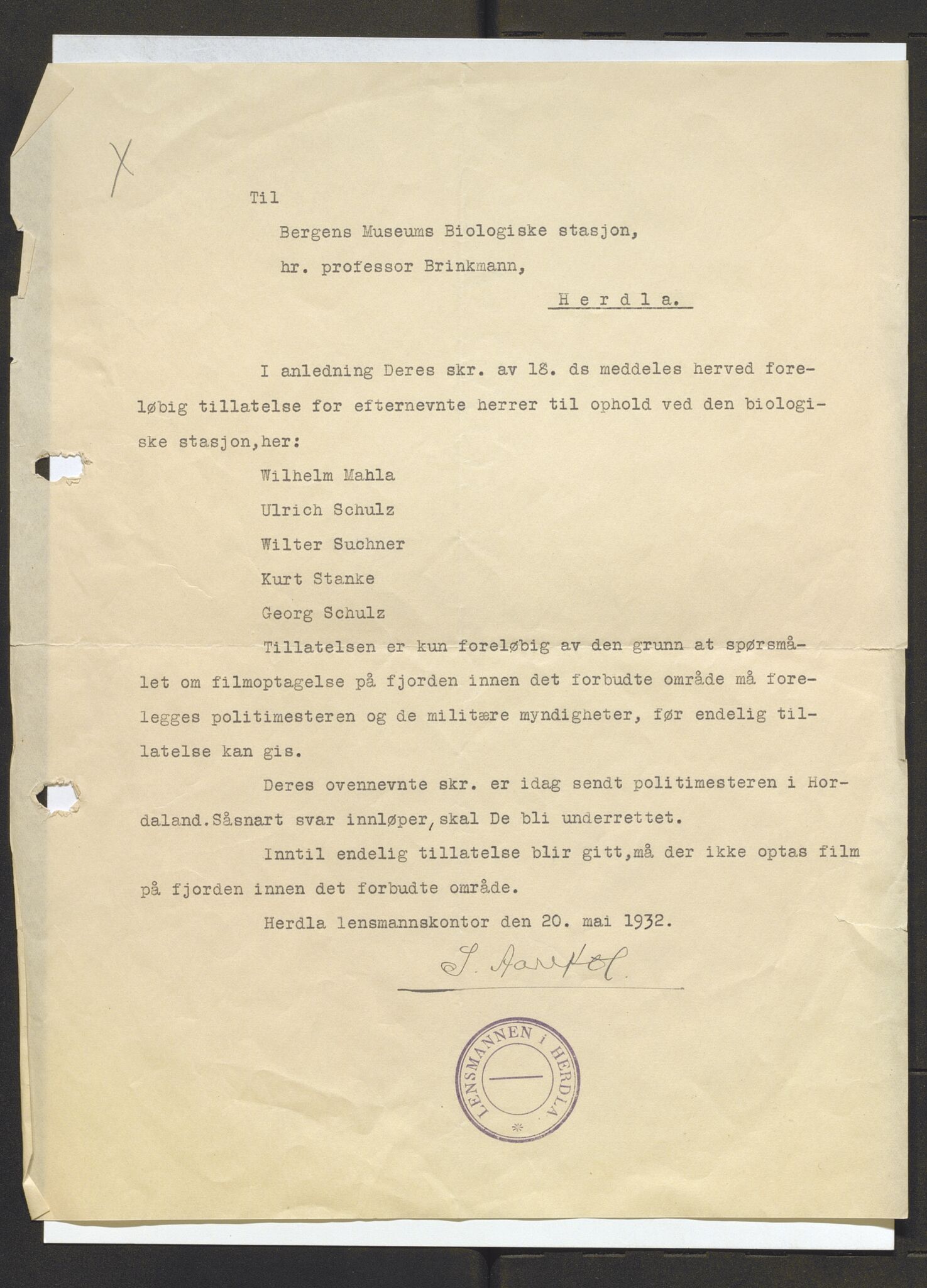 Bergens Museum, AV/SAB-A-17301/13/D/L0002: Korrespondanse , 1928-1940, s. 318