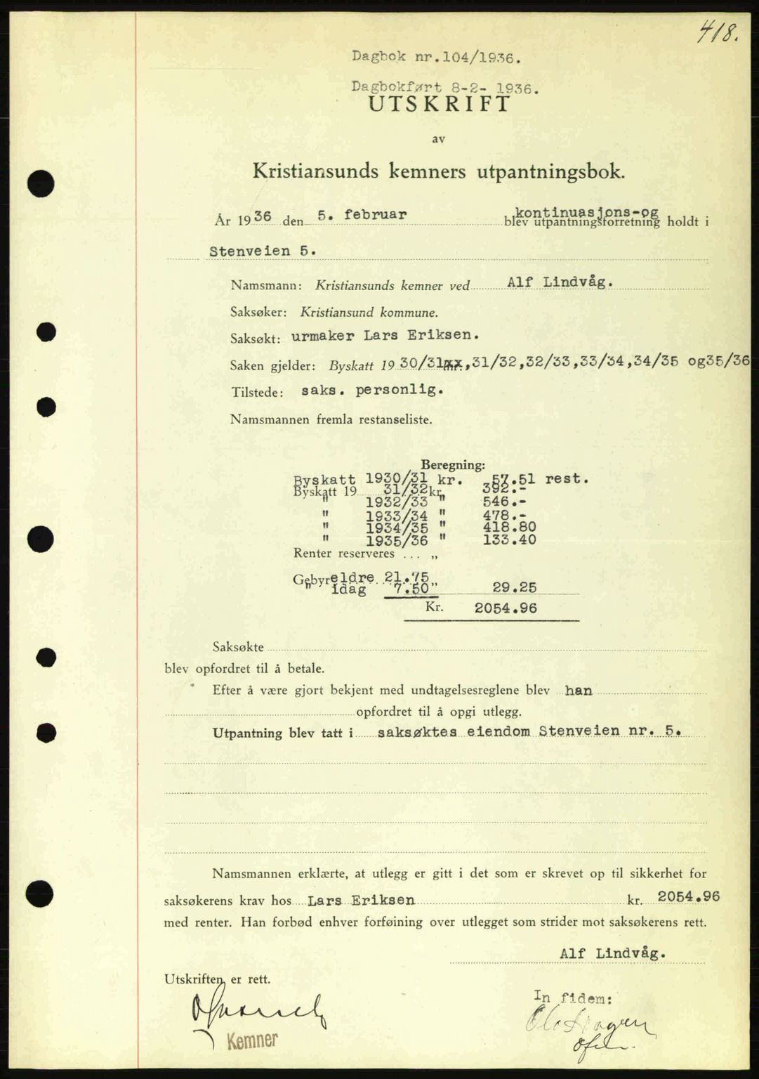 Kristiansund byfogd, SAT/A-4587/A/27: Pantebok nr. 28, 1934-1936, Tingl.dato: 08.02.1936