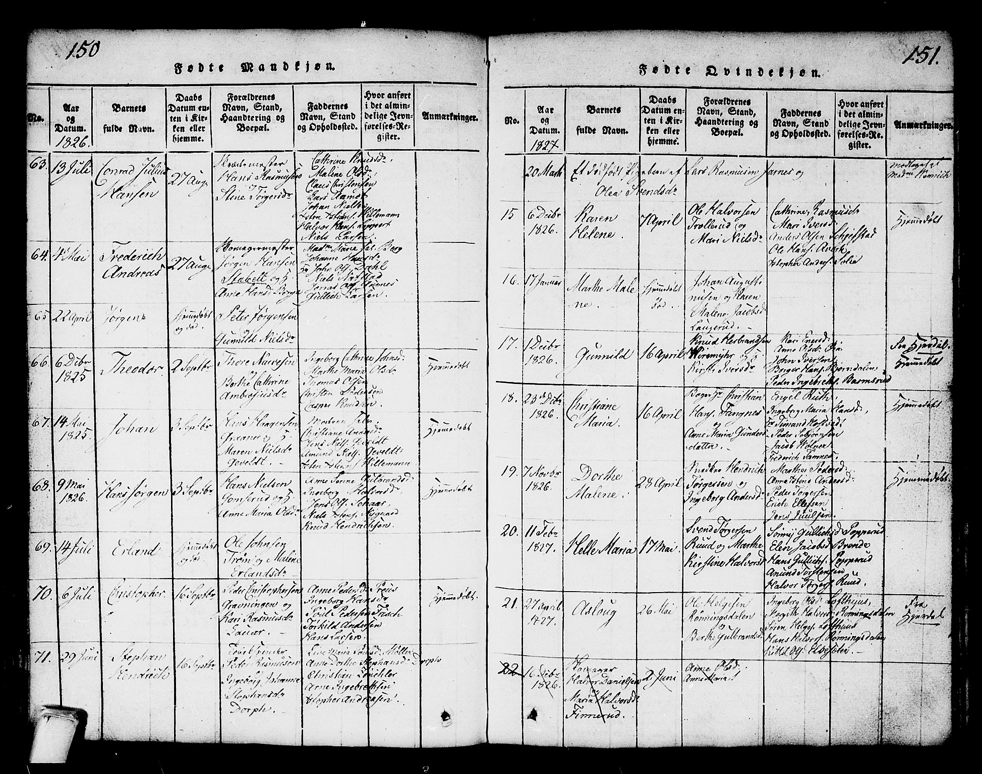 Kongsberg kirkebøker, AV/SAKO-A-22/G/Ga/L0001: Klokkerbok nr. 1, 1816-1839, s. 150-151