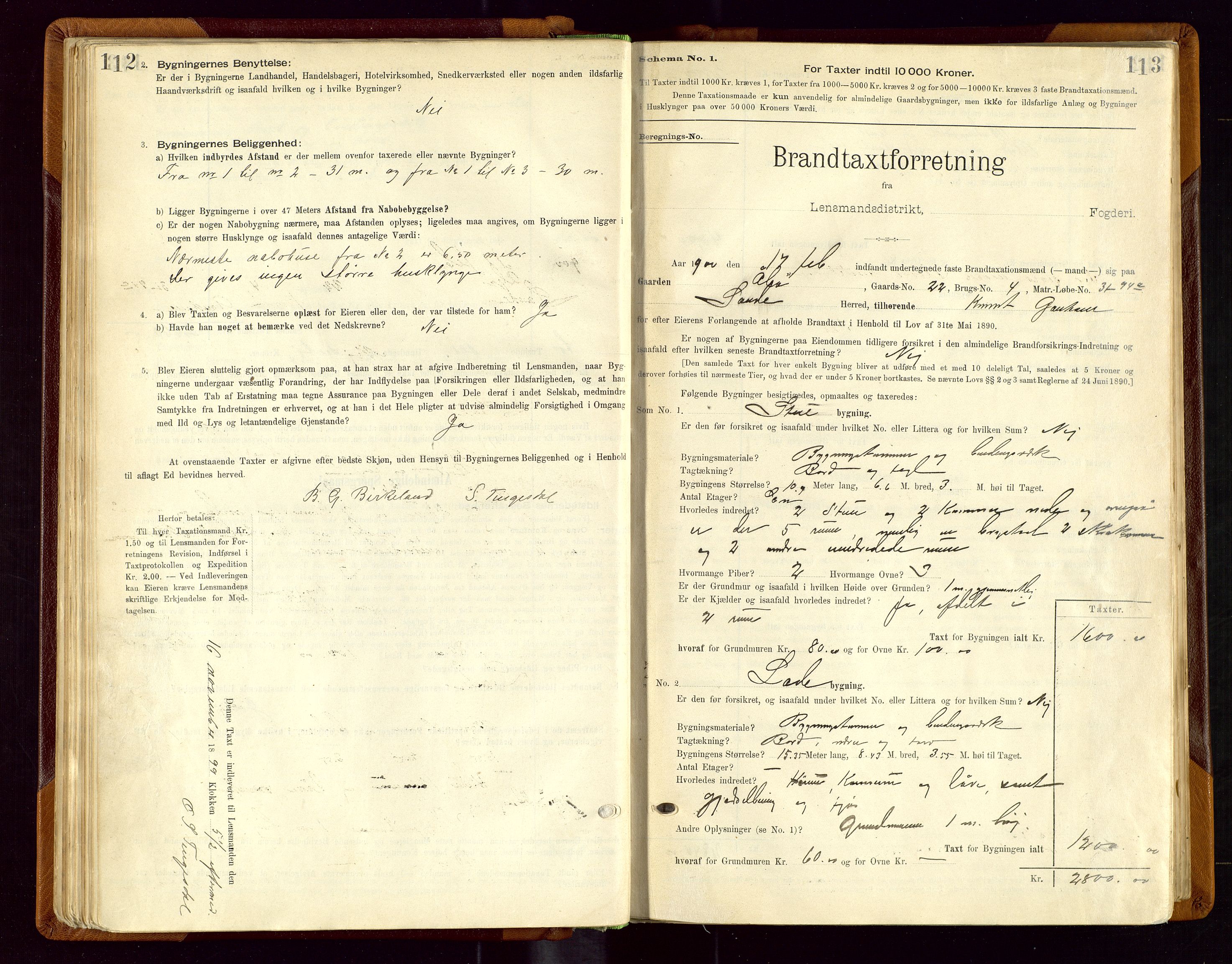 Sauda lensmannskontor, SAST/A-100177/Gob/L0001: Branntakstprotokoll - skjematakst, 1894-1914, s. 112-113