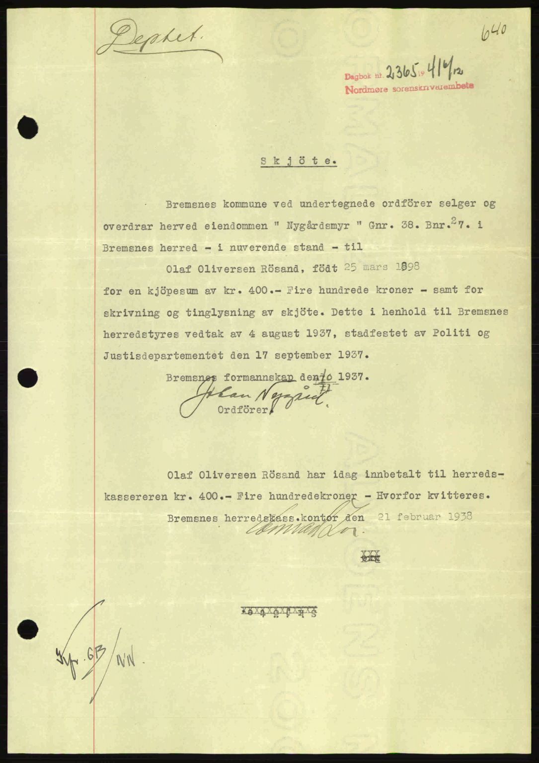 Nordmøre sorenskriveri, AV/SAT-A-4132/1/2/2Ca: Pantebok nr. A91, 1941-1942, Dagboknr: 2365/1941