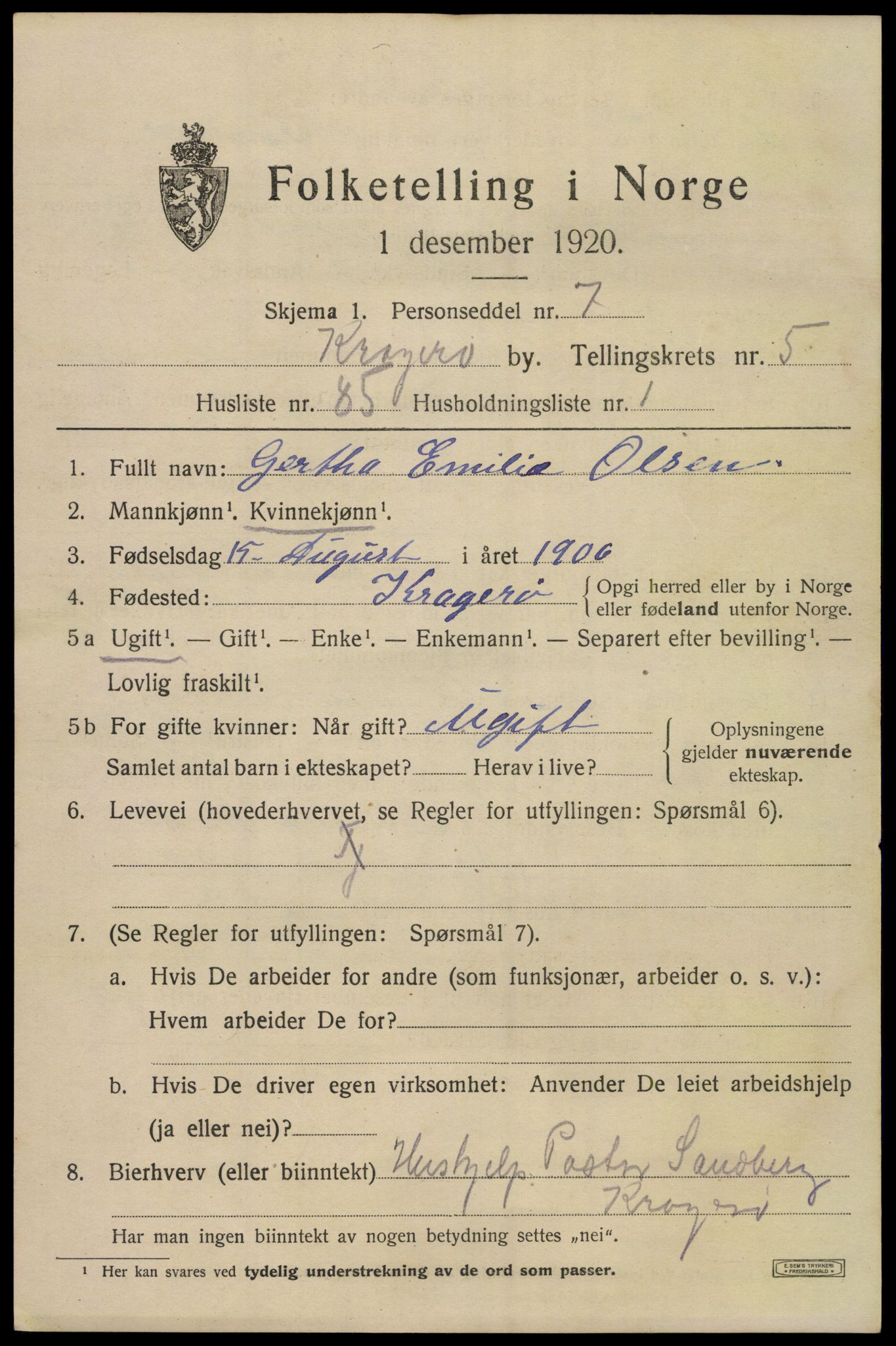 SAKO, Folketelling 1920 for 0801 Kragerø kjøpstad, 1920, s. 9049