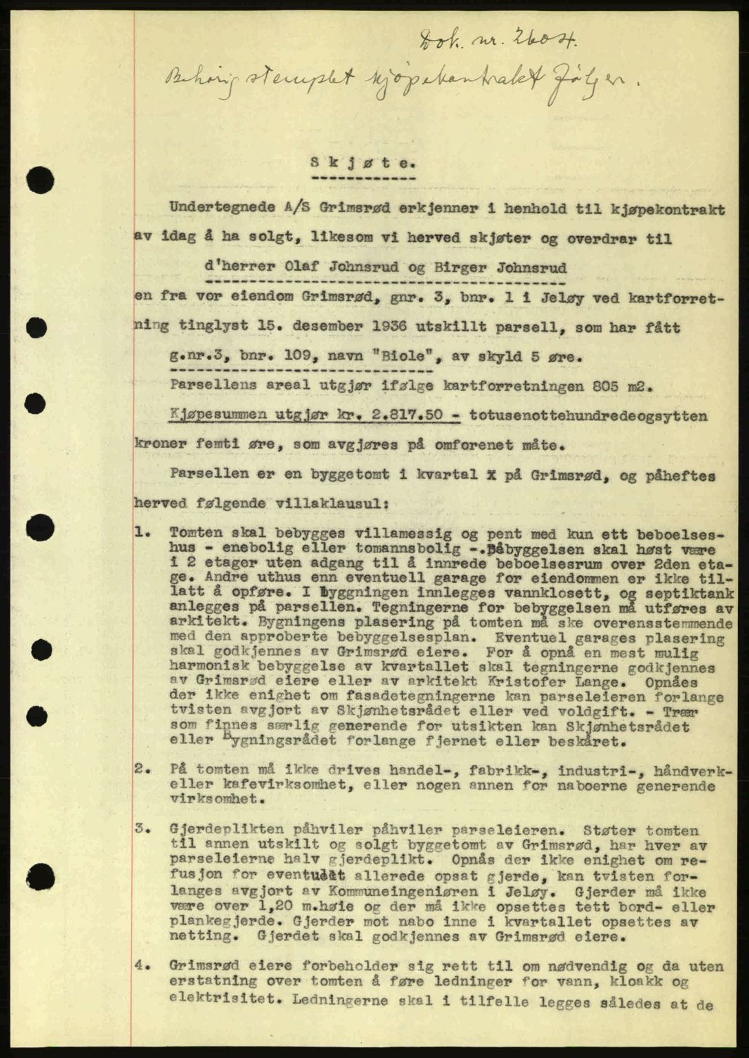 Moss sorenskriveri, SAO/A-10168: Pantebok nr. A2, 1936-1937, Dagboknr: 2604/1936