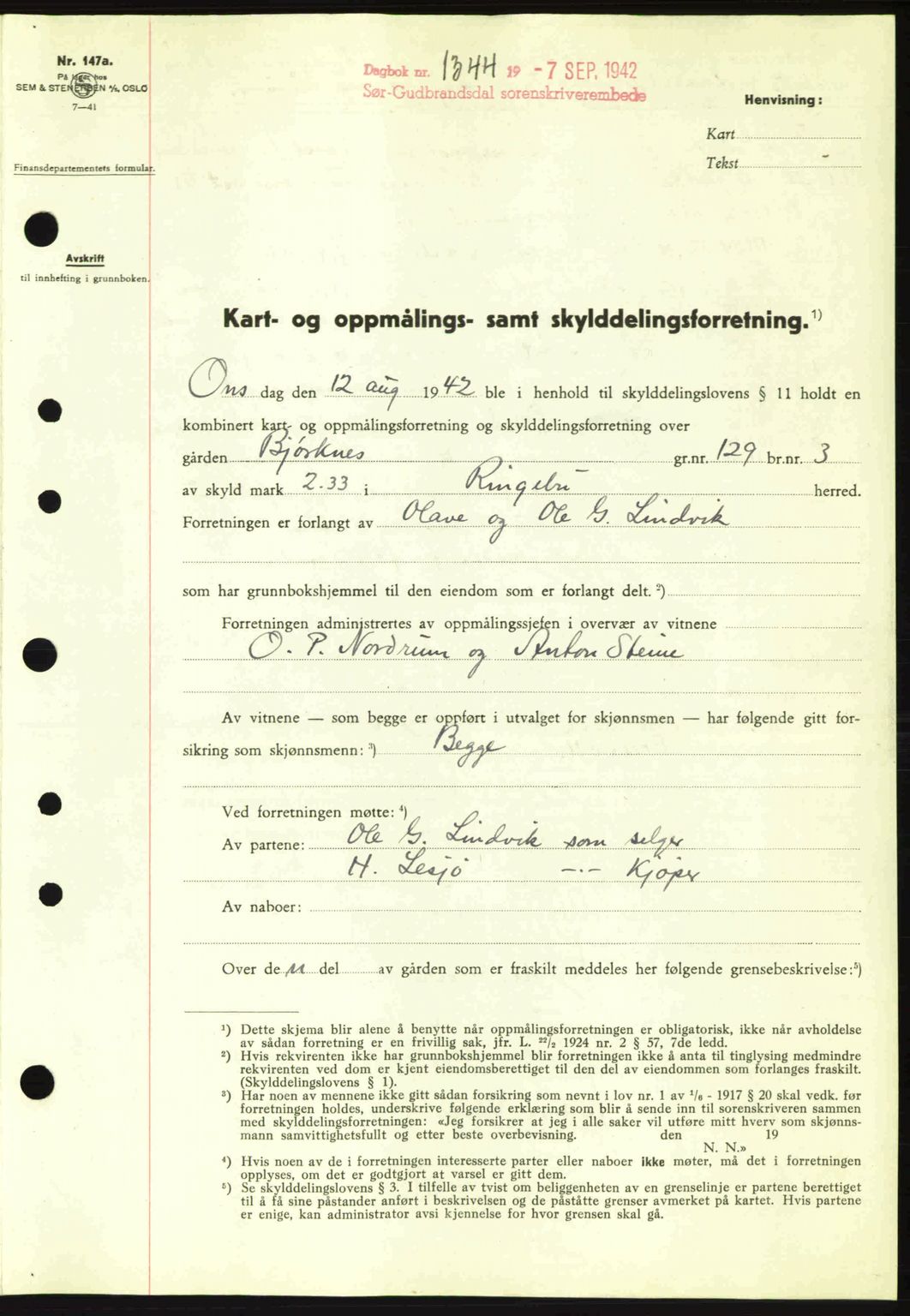 Sør-Gudbrandsdal tingrett, SAH/TING-004/H/Hb/Hbd/L0011: Pantebok nr. A11, 1942-1943, Dagboknr: 1344/1942