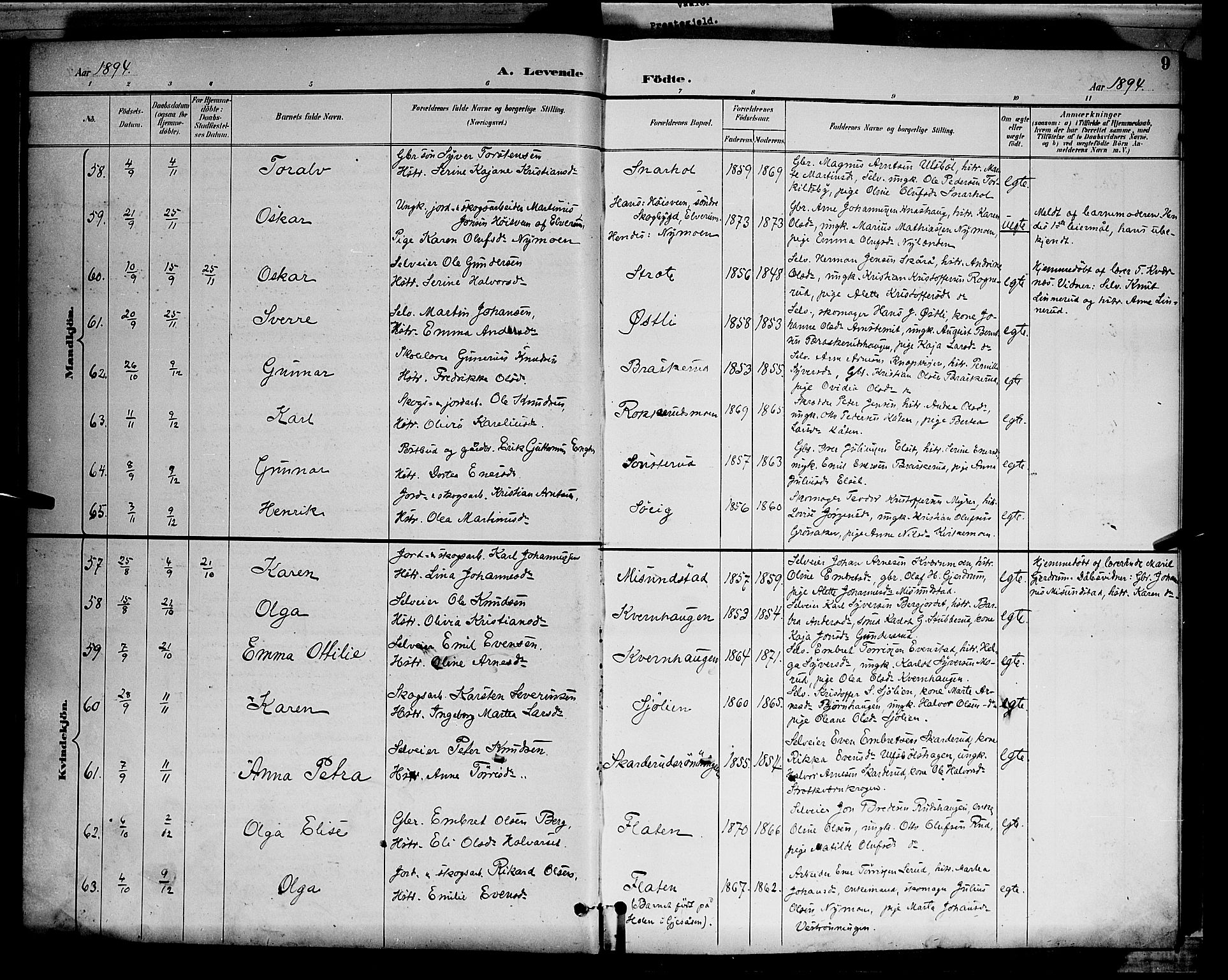 Våler prestekontor, Hedmark, AV/SAH-PREST-040/H/Ha/Hab/L0001: Klokkerbok nr. 1, 1894-1904, s. 9