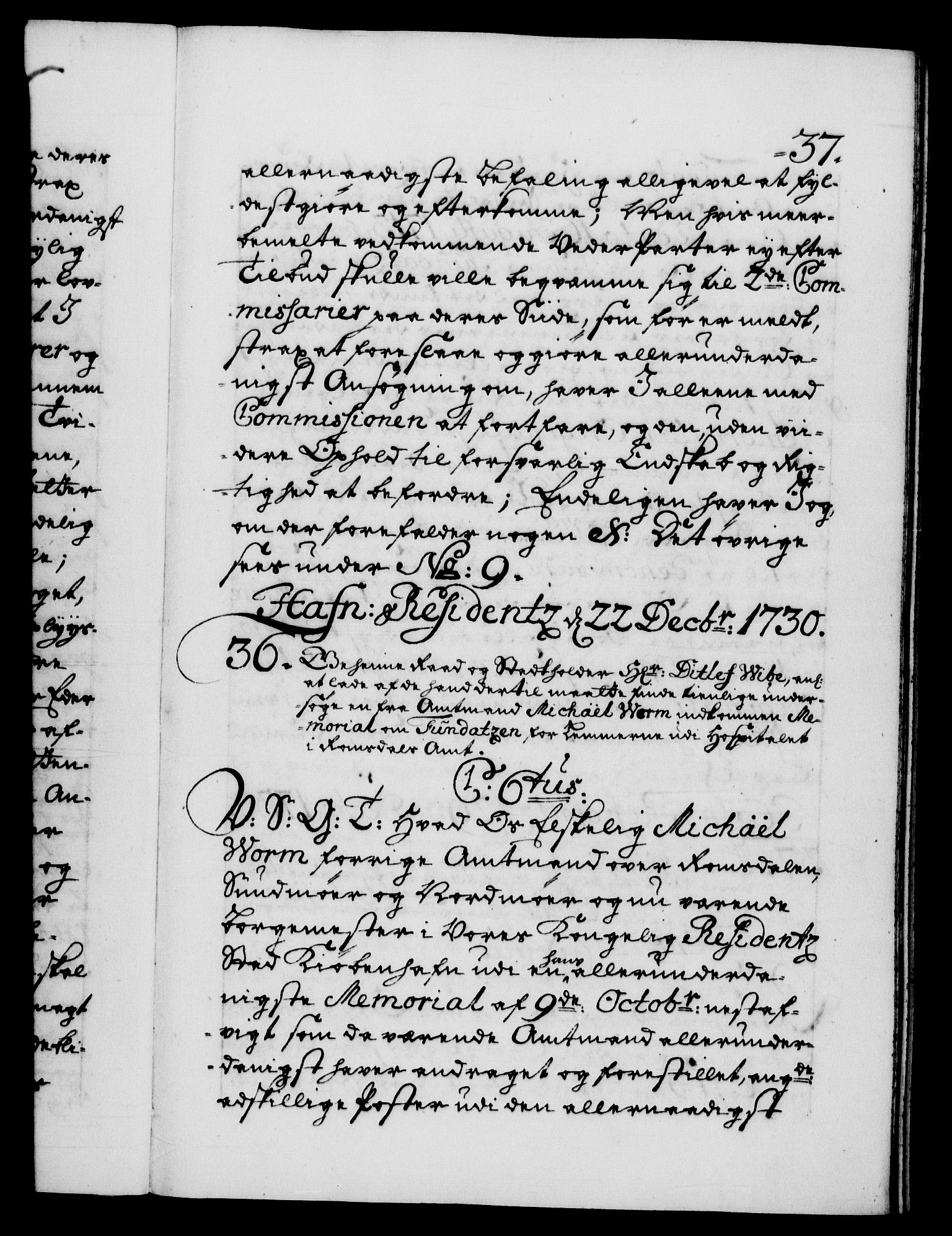 Danske Kanselli 1572-1799, AV/RA-EA-3023/F/Fc/Fca/Fcab/L0025: Norske tegnelser, 1730-1733, s. 37a