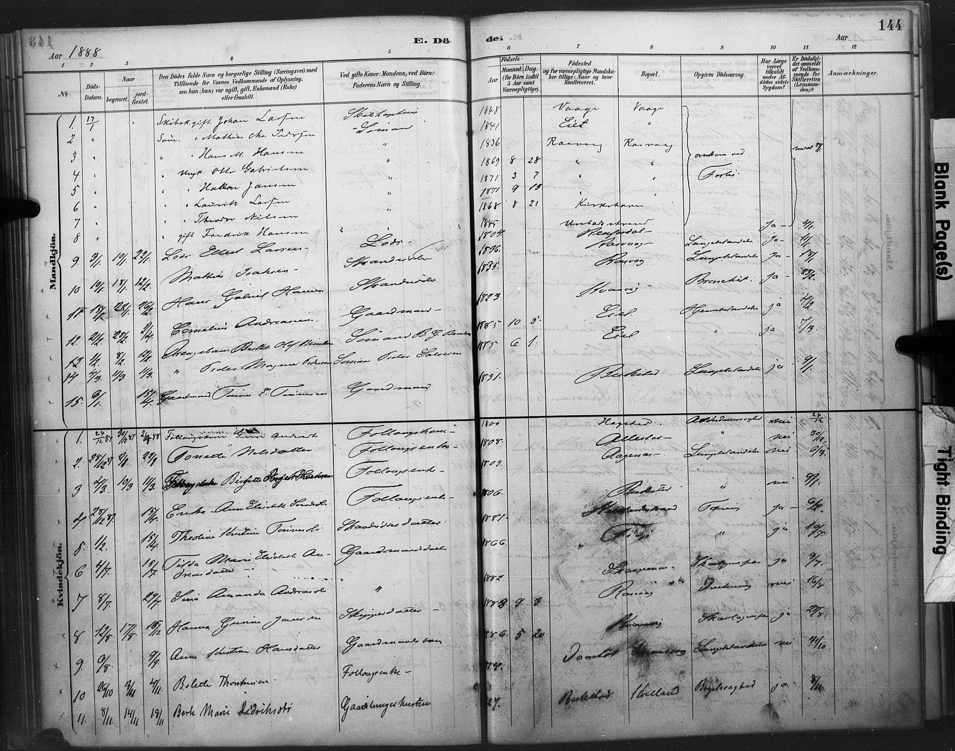 Flekkefjord sokneprestkontor, AV/SAK-1111-0012/F/Fa/Fab/L0006: Ministerialbok nr. A 6, 1886-1901, s. 144