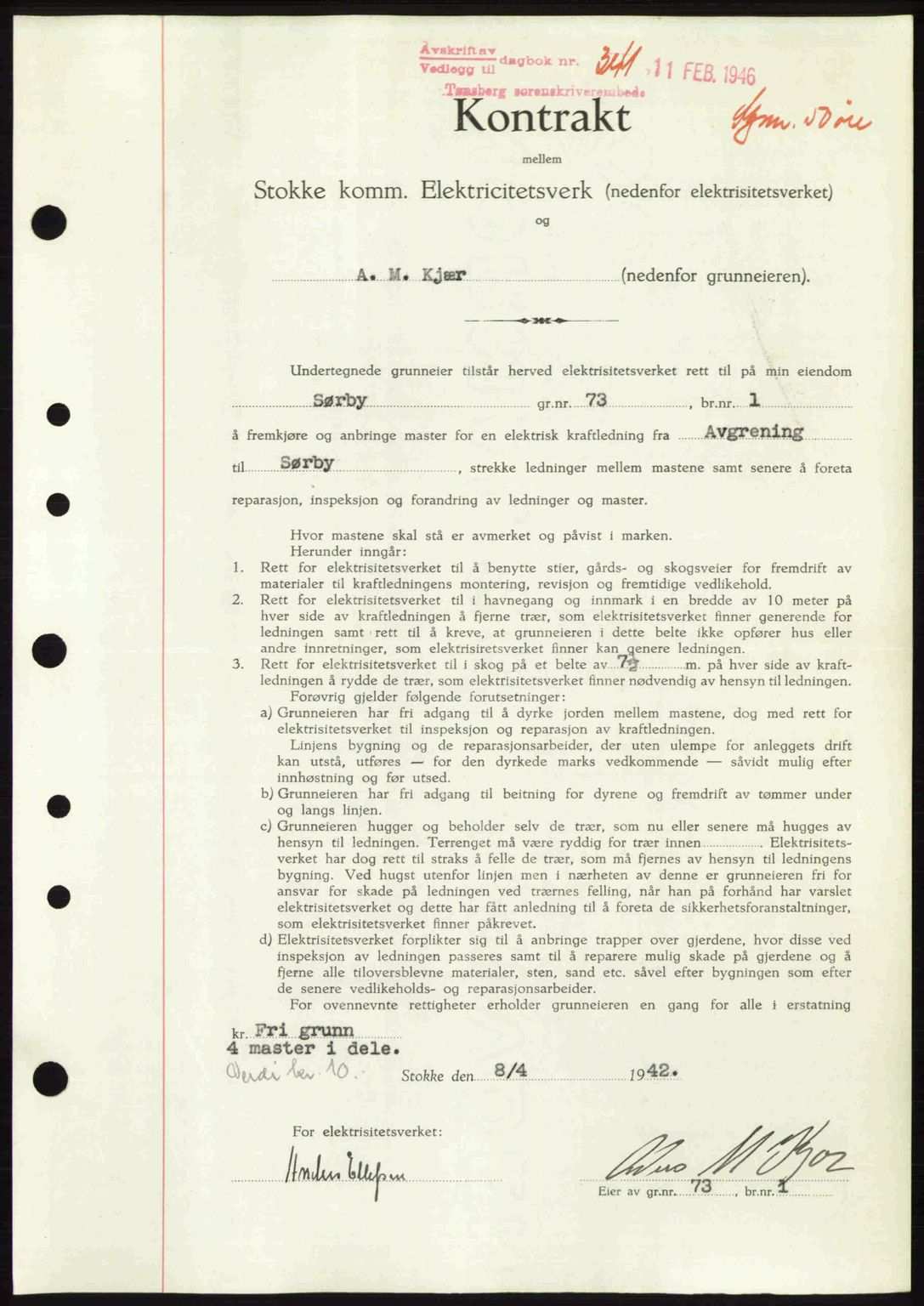 Jarlsberg sorenskriveri, SAKO/A-131/G/Ga/Gaa/L0018b: Pantebok nr. A-18b, 1946-1946, Dagboknr: 341/1946
