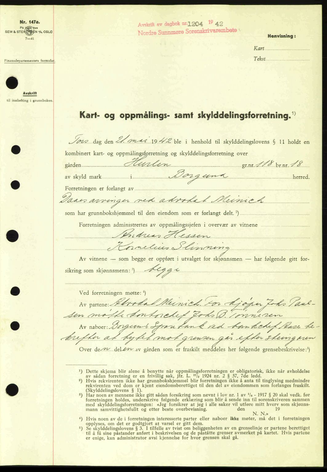Nordre Sunnmøre sorenskriveri, SAT/A-0006/1/2/2C/2Ca: Pantebok nr. A14, 1942-1942, Dagboknr: 1204/1942