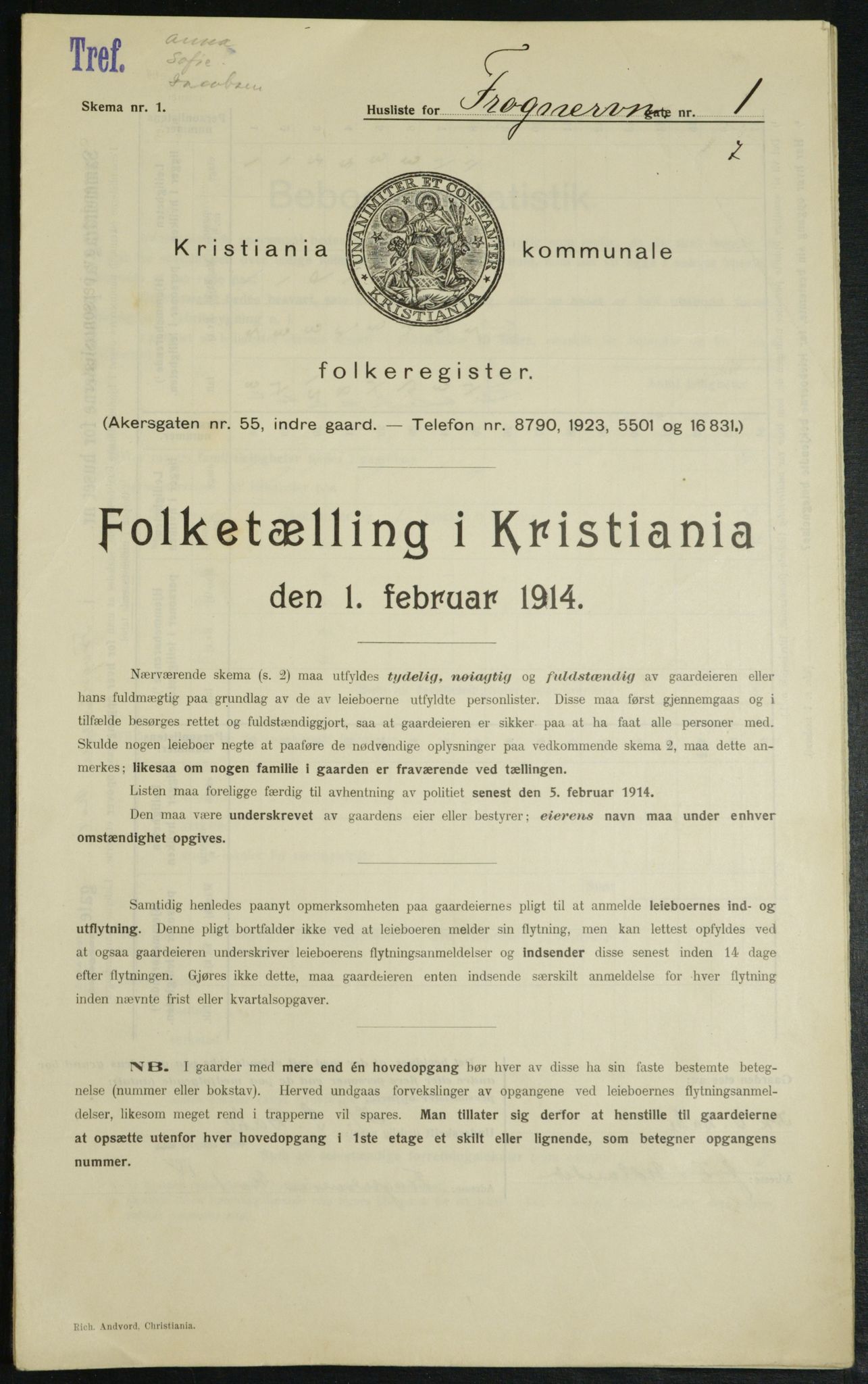 OBA, Kommunal folketelling 1.2.1914 for Kristiania, 1914, s. 27274