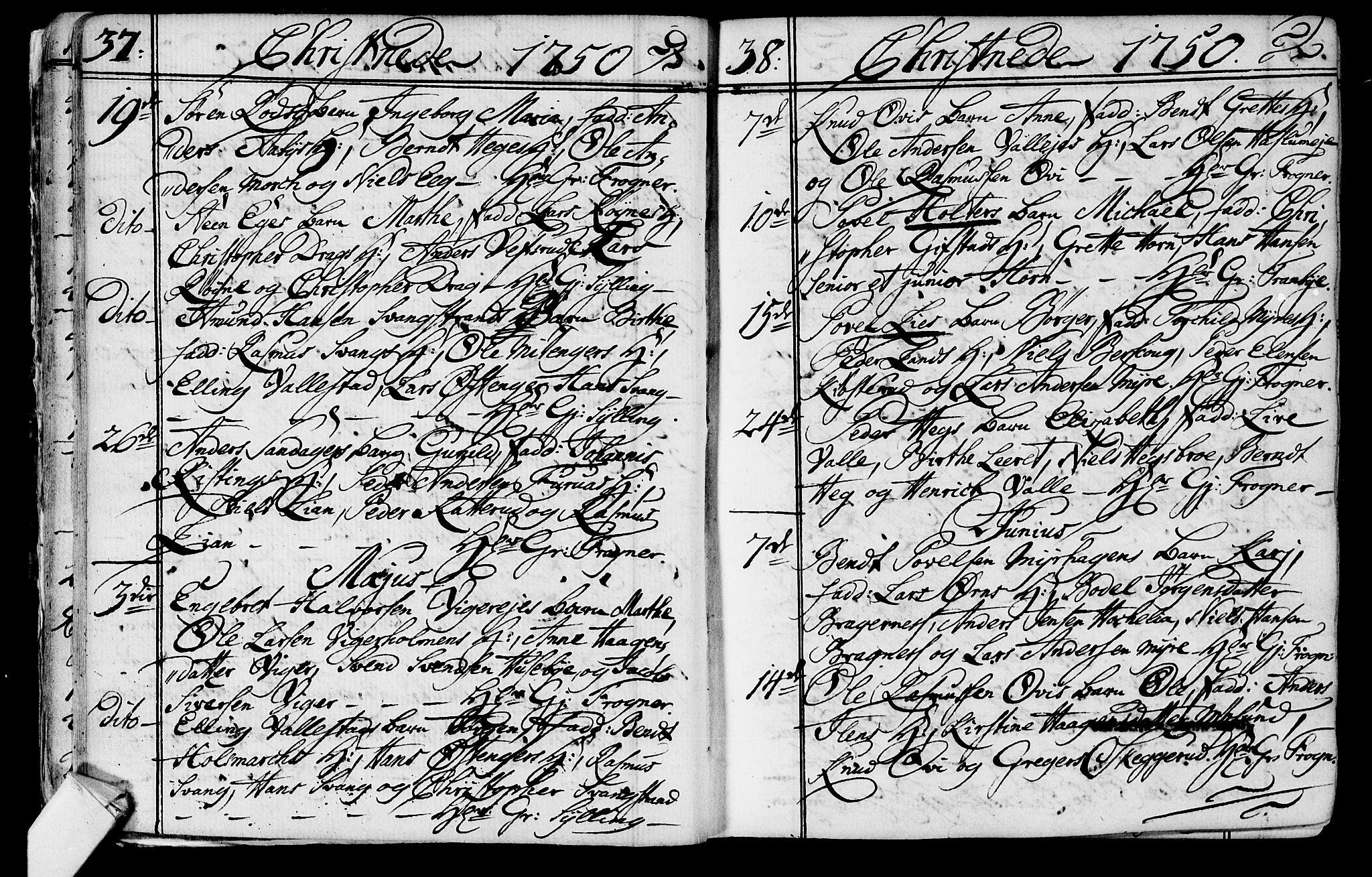 Lier kirkebøker, AV/SAKO-A-230/F/Fa/L0004: Ministerialbok nr. I 4, 1749-1764, s. 37-38