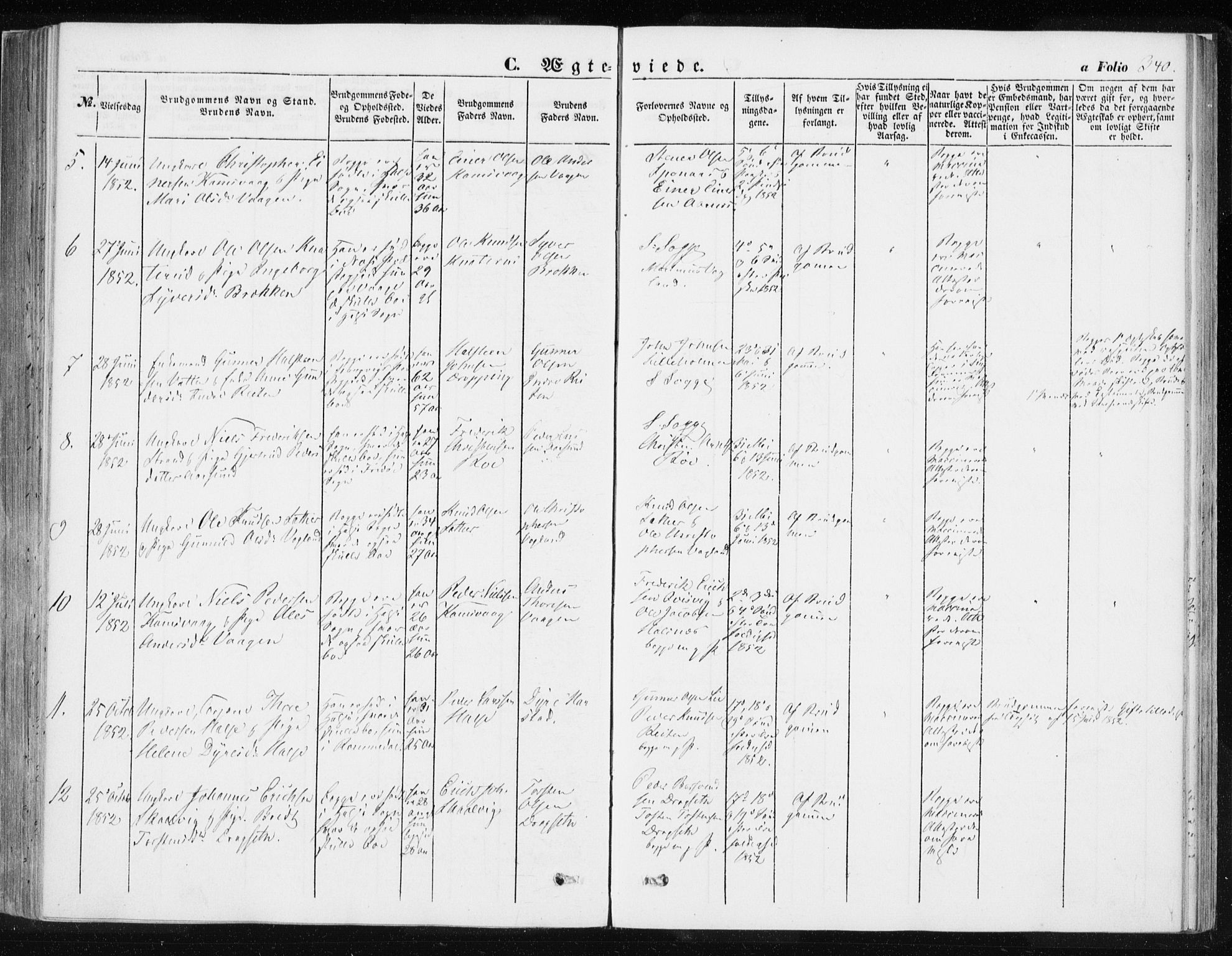 Ministerialprotokoller, klokkerbøker og fødselsregistre - Møre og Romsdal, SAT/A-1454/576/L0883: Ministerialbok nr. 576A01, 1849-1865, s. 340