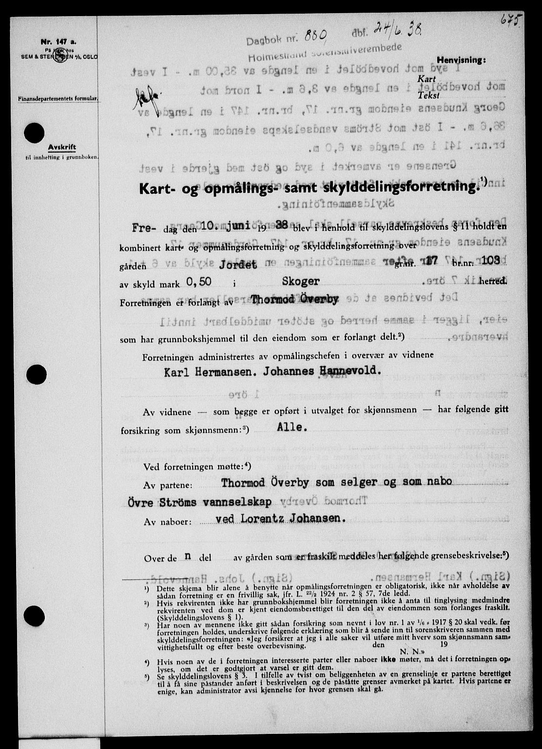 Holmestrand sorenskriveri, SAKO/A-67/G/Ga/Gaa/L0049: Pantebok nr. A-49, 1937-1938, Dagboknr: 880/1938