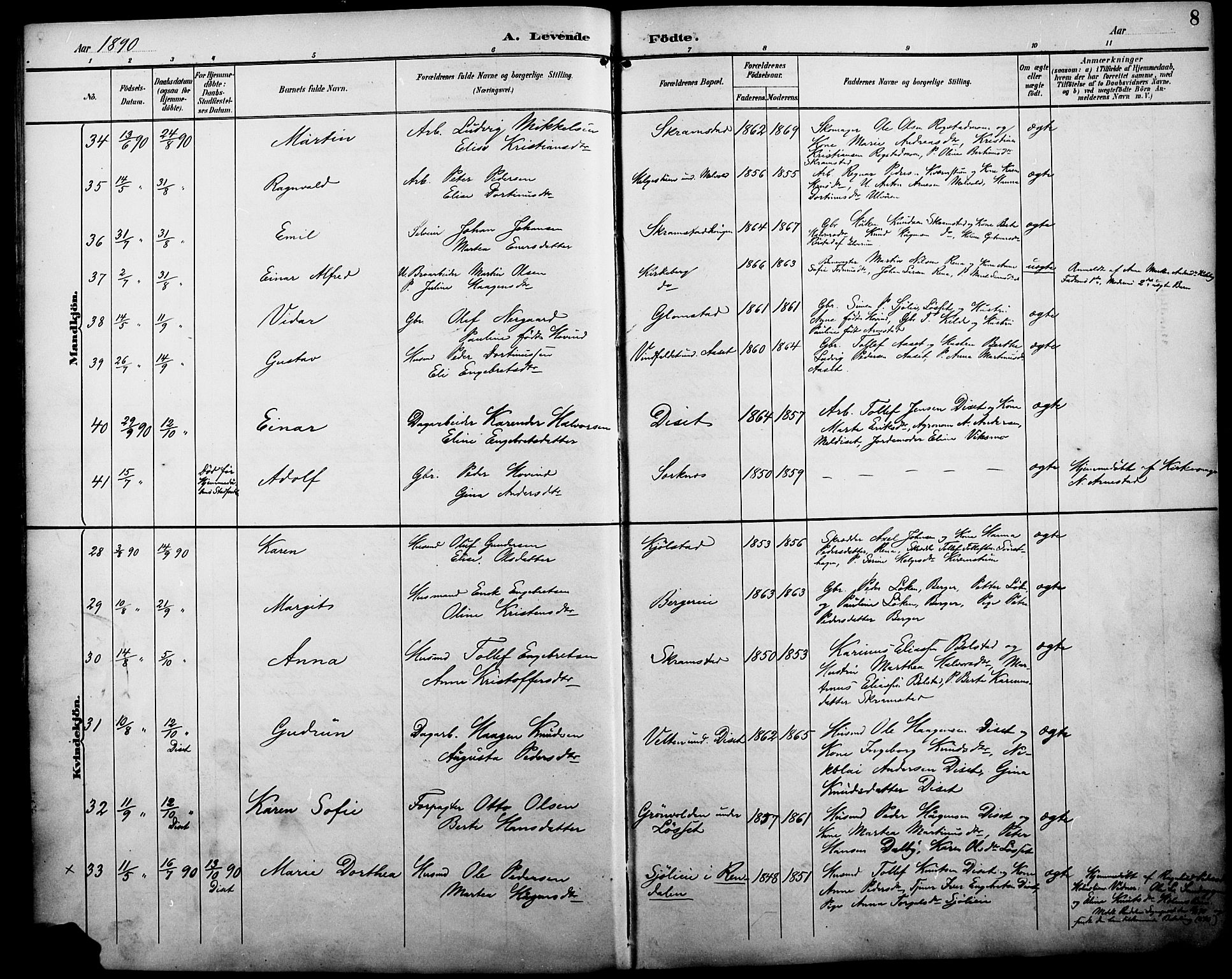 Åmot prestekontor, Hedmark, AV/SAH-PREST-056/H/Ha/Haa/L0011: Ministerialbok nr. 11, 1890-1897, s. 8