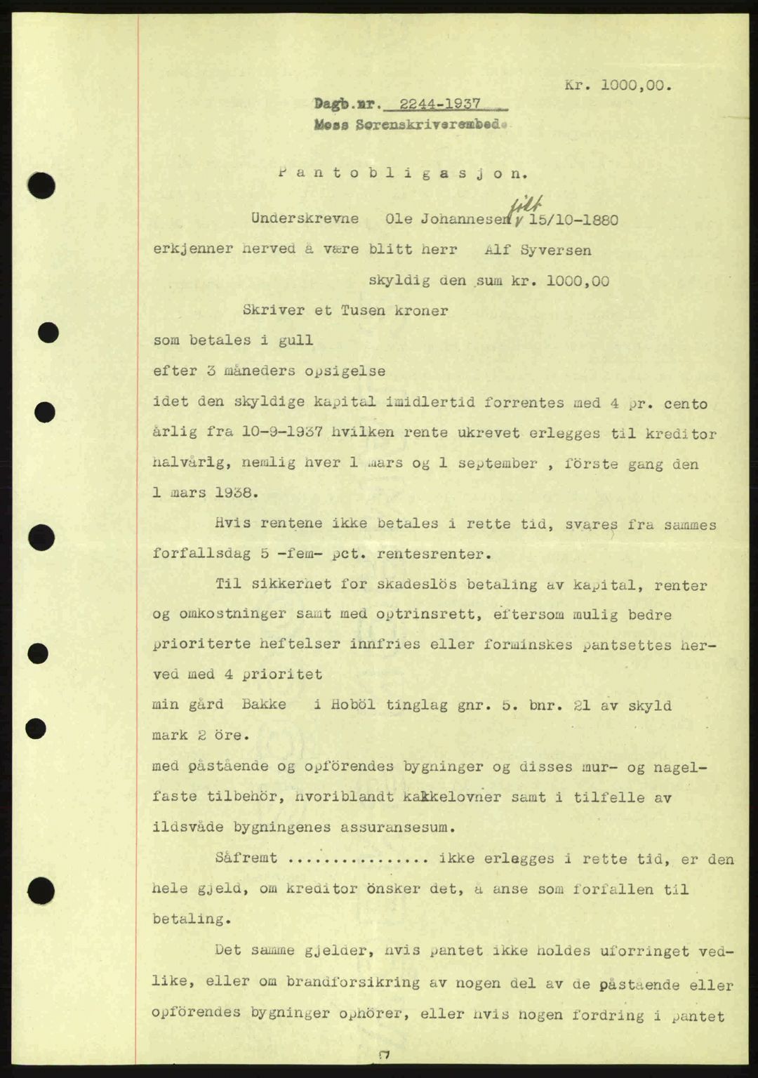 Moss sorenskriveri, SAO/A-10168: Pantebok nr. B4, 1937-1938, Dagboknr: 2244/1937