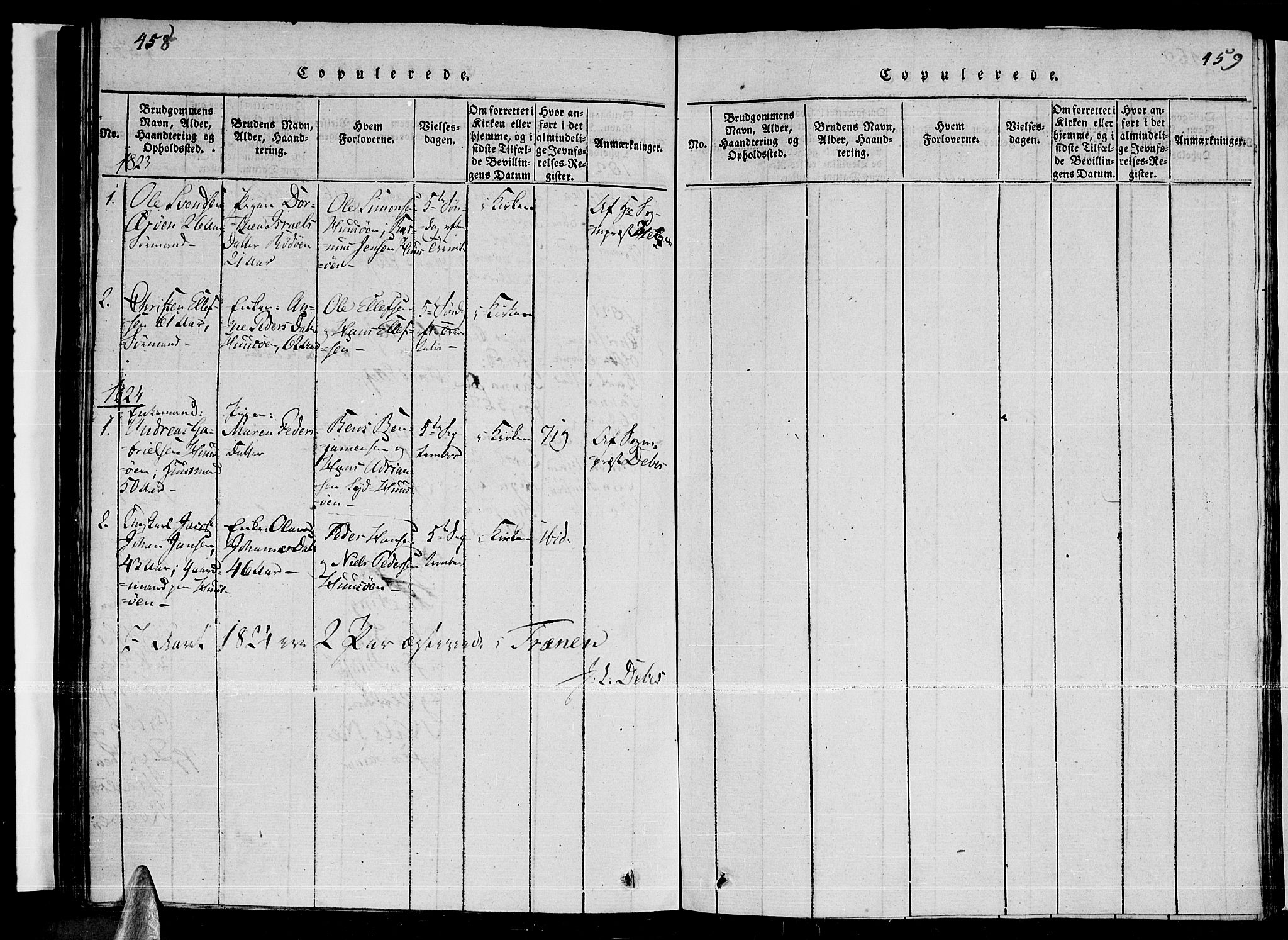 Ministerialprotokoller, klokkerbøker og fødselsregistre - Nordland, SAT/A-1459/841/L0593: Ministerialbok nr. 841A04 /4, 1820-1824, s. 458-459