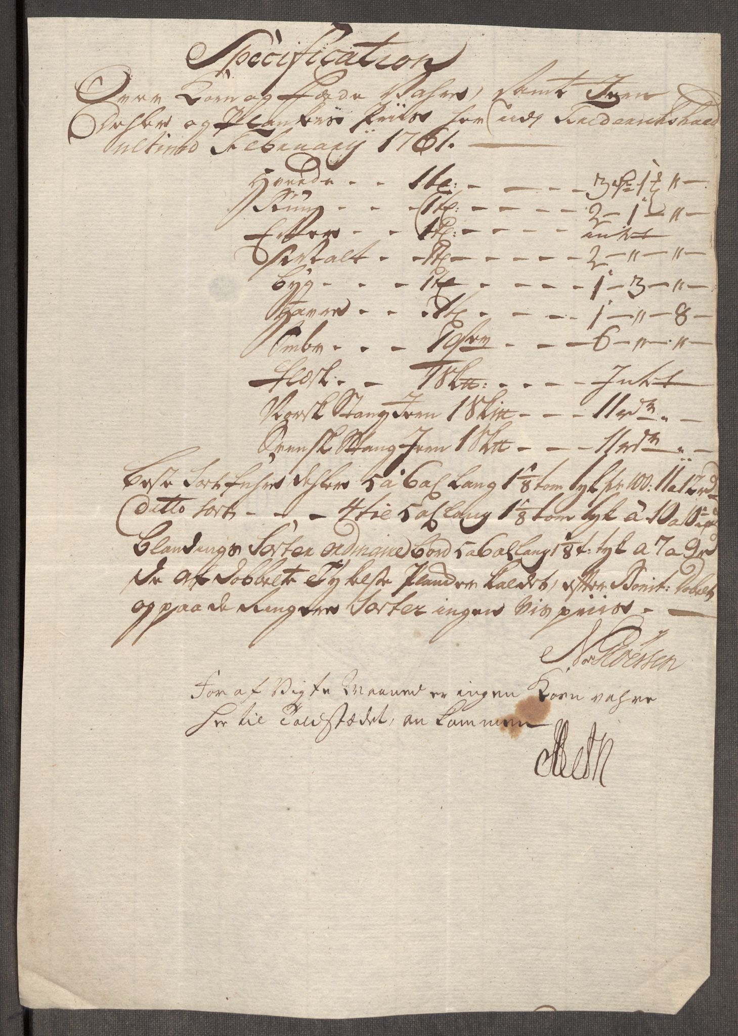 Rentekammeret inntil 1814, Realistisk ordnet avdeling, RA/EA-4070/Oe/L0007: [Ø1]: Priskuranter, 1761-1763, s. 6