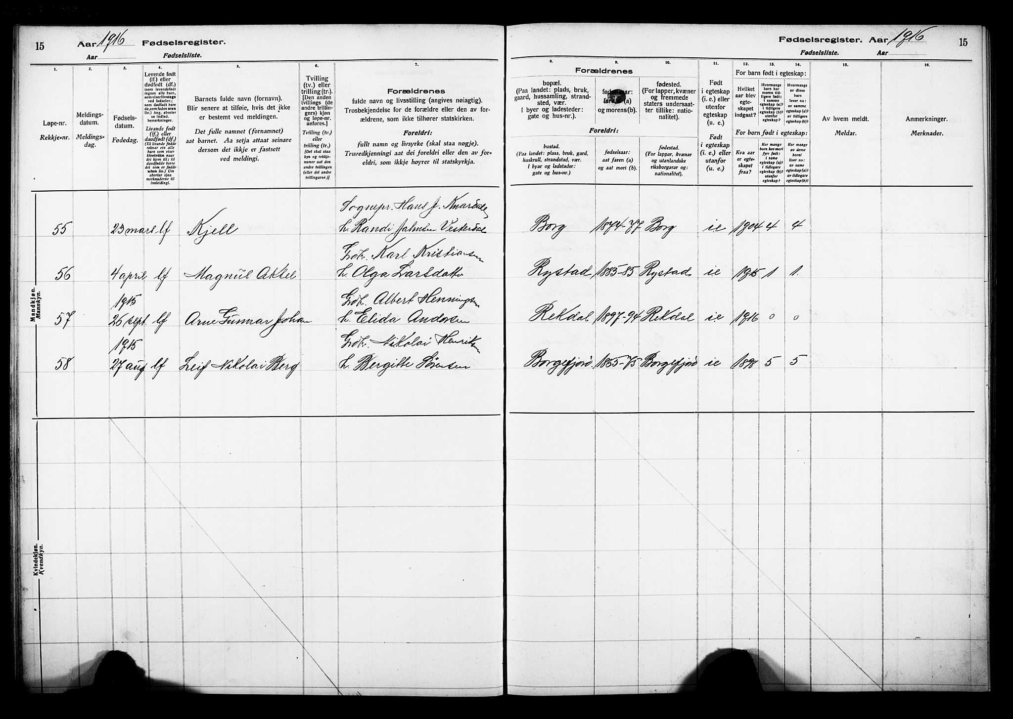 Ministerialprotokoller, klokkerbøker og fødselsregistre - Nordland, AV/SAT-A-1459/880/L1145: Fødselsregister nr. 880.II.4.1, 1916-1929, s. 15