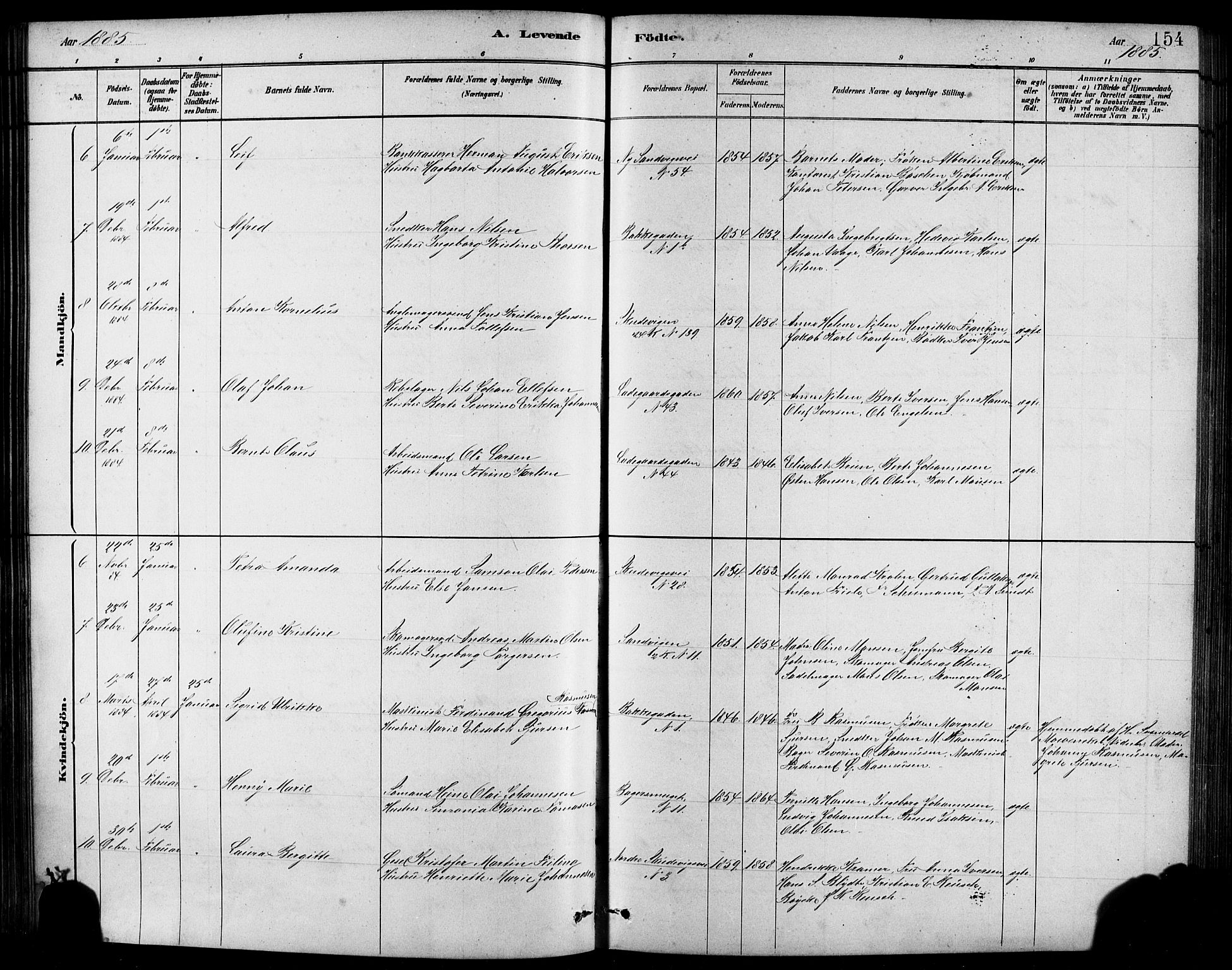 Sandviken Sokneprestembete, AV/SAB-A-77601/H/Hb/L0001: Klokkerbok nr. A 2, 1879-1892, s. 154